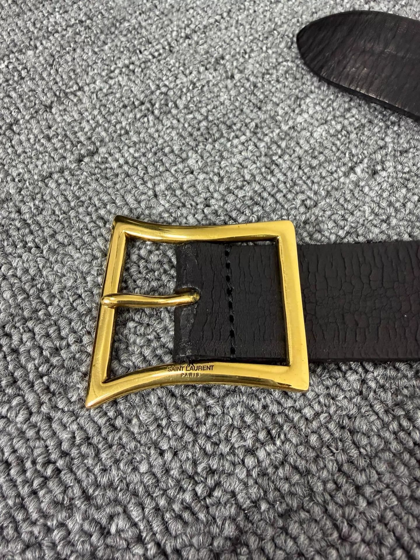 Saint Laurent Paris Black Leather Belt with Gold Buckle Size ONE SIZE - 2 Thumbnail