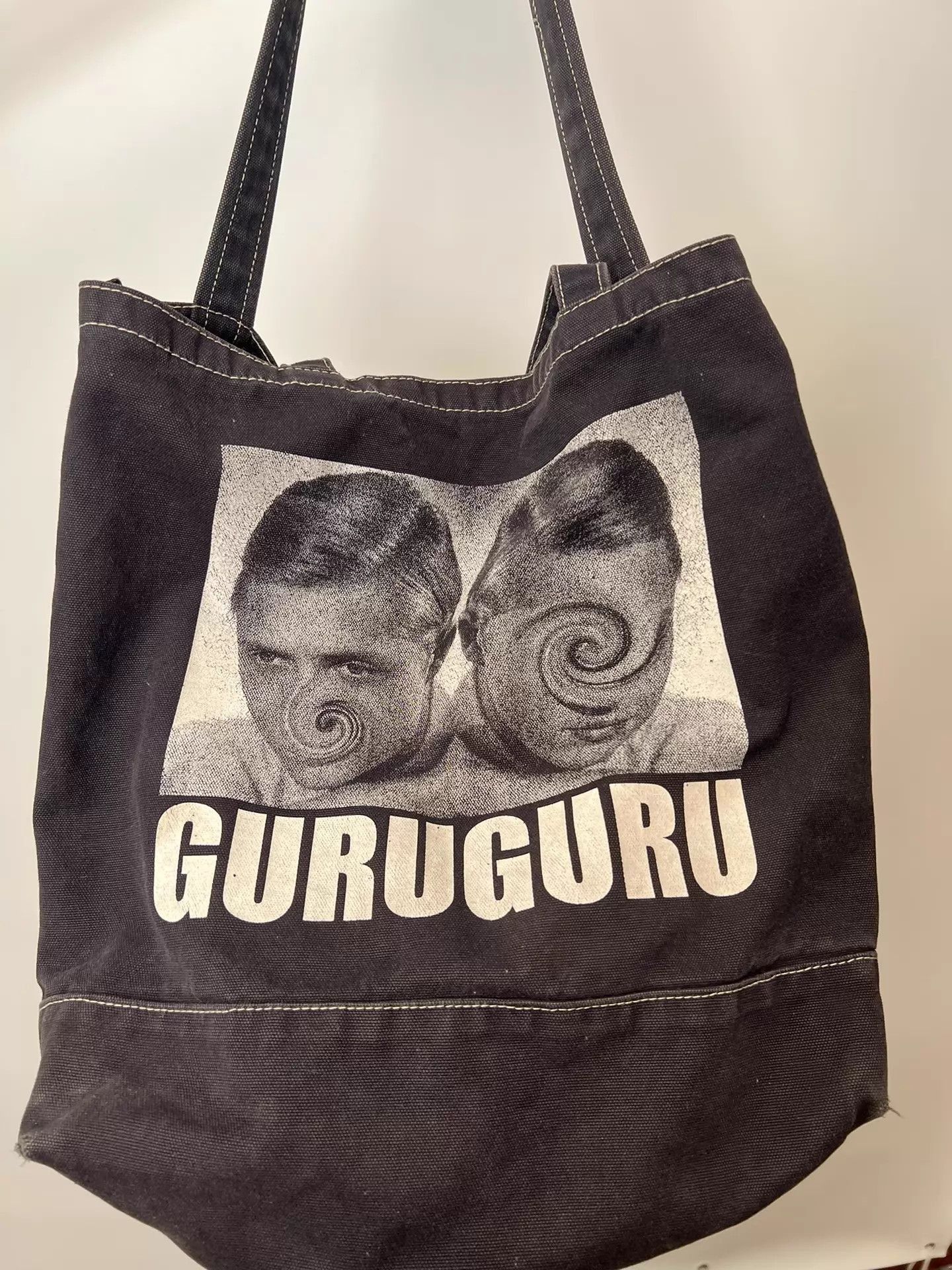 Unknown London Black Tote Bag with GURUGURU Graphic Print Size ONE SIZE - 7 Thumbnail