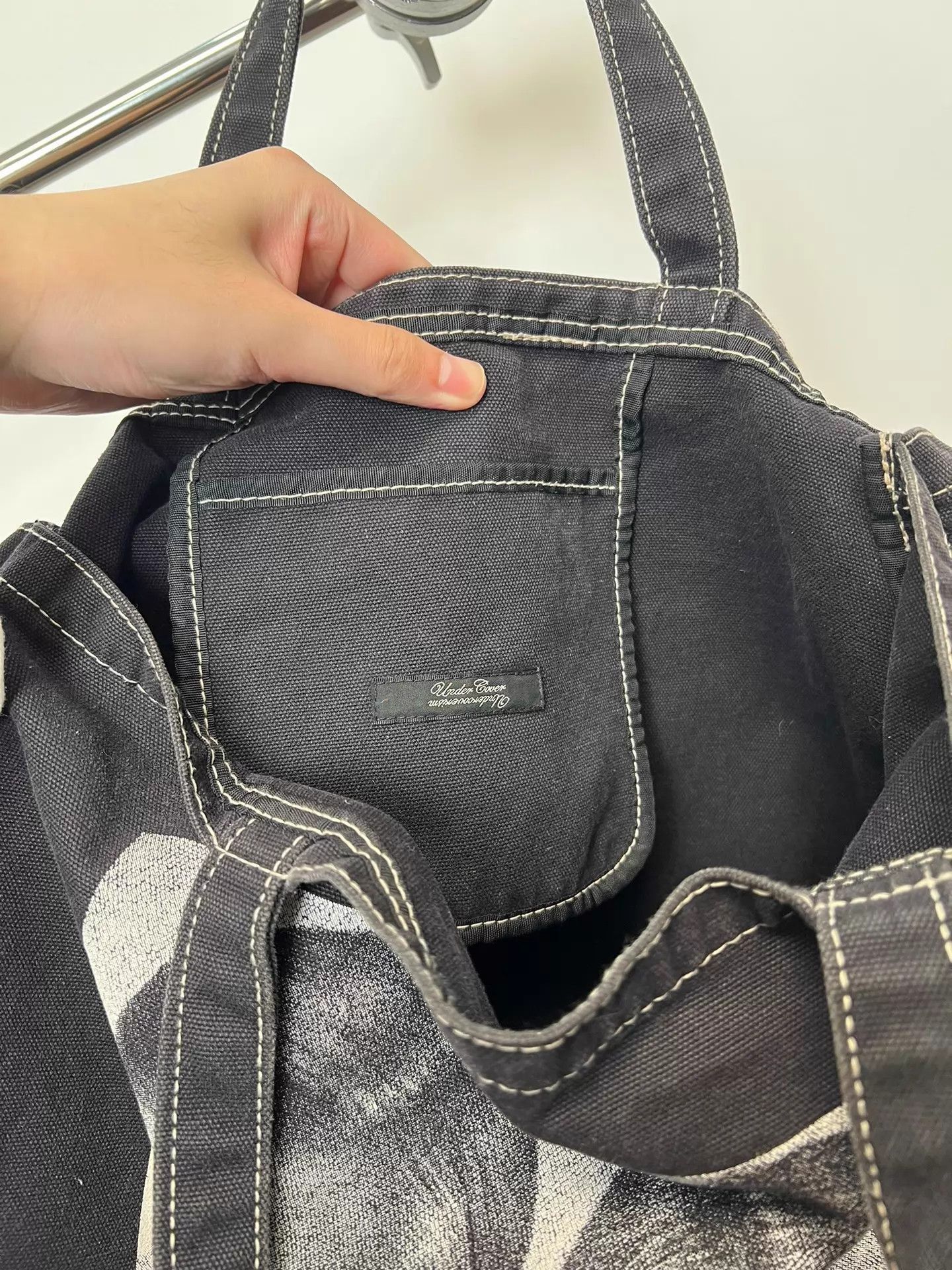Unknown London Black Tote Bag with GURUGURU Graphic Print Size ONE SIZE - 4 Thumbnail