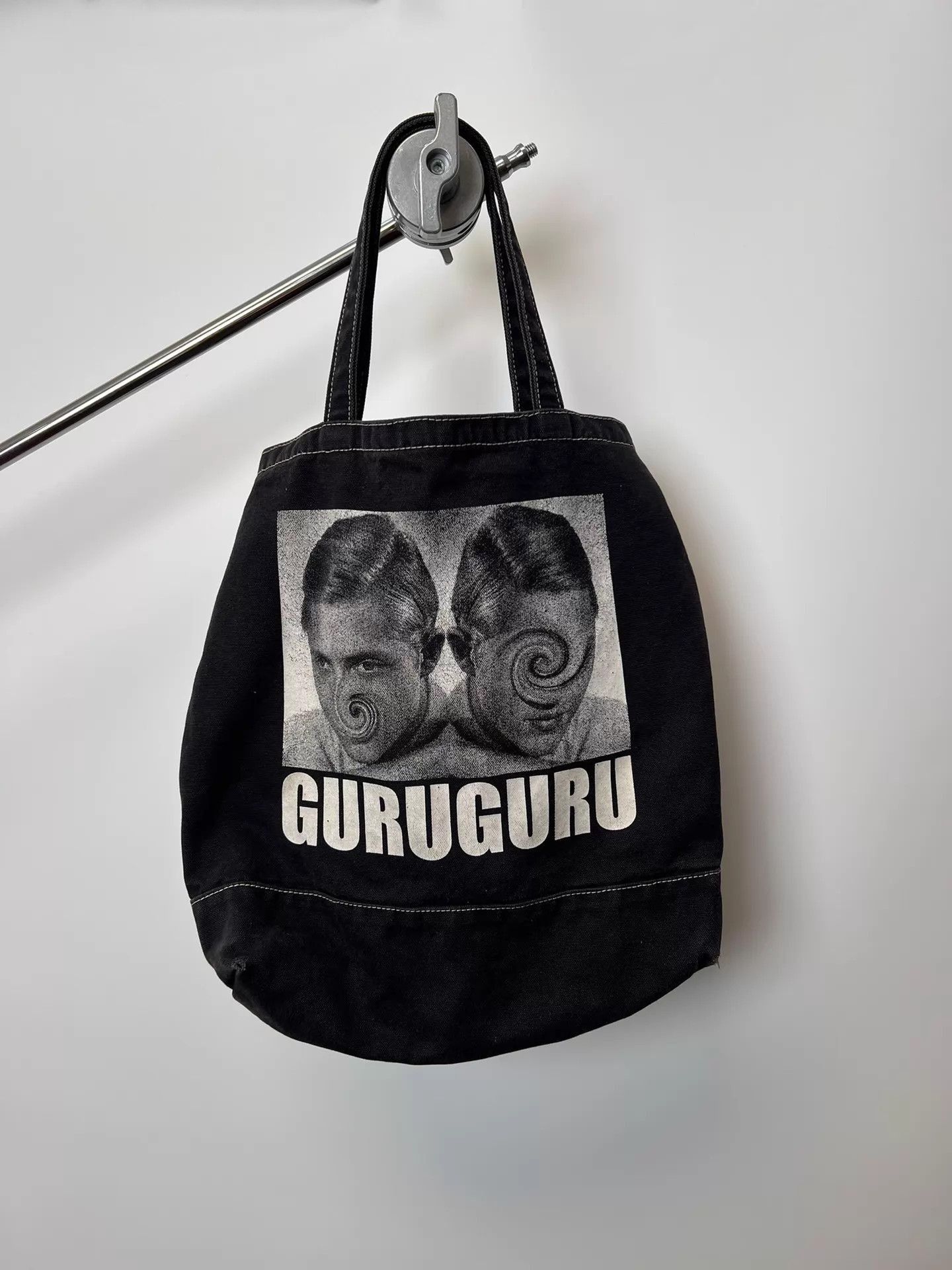 Unknown London Black Tote Bag with GURUGURU Graphic Print Size ONE SIZE - 3 Thumbnail