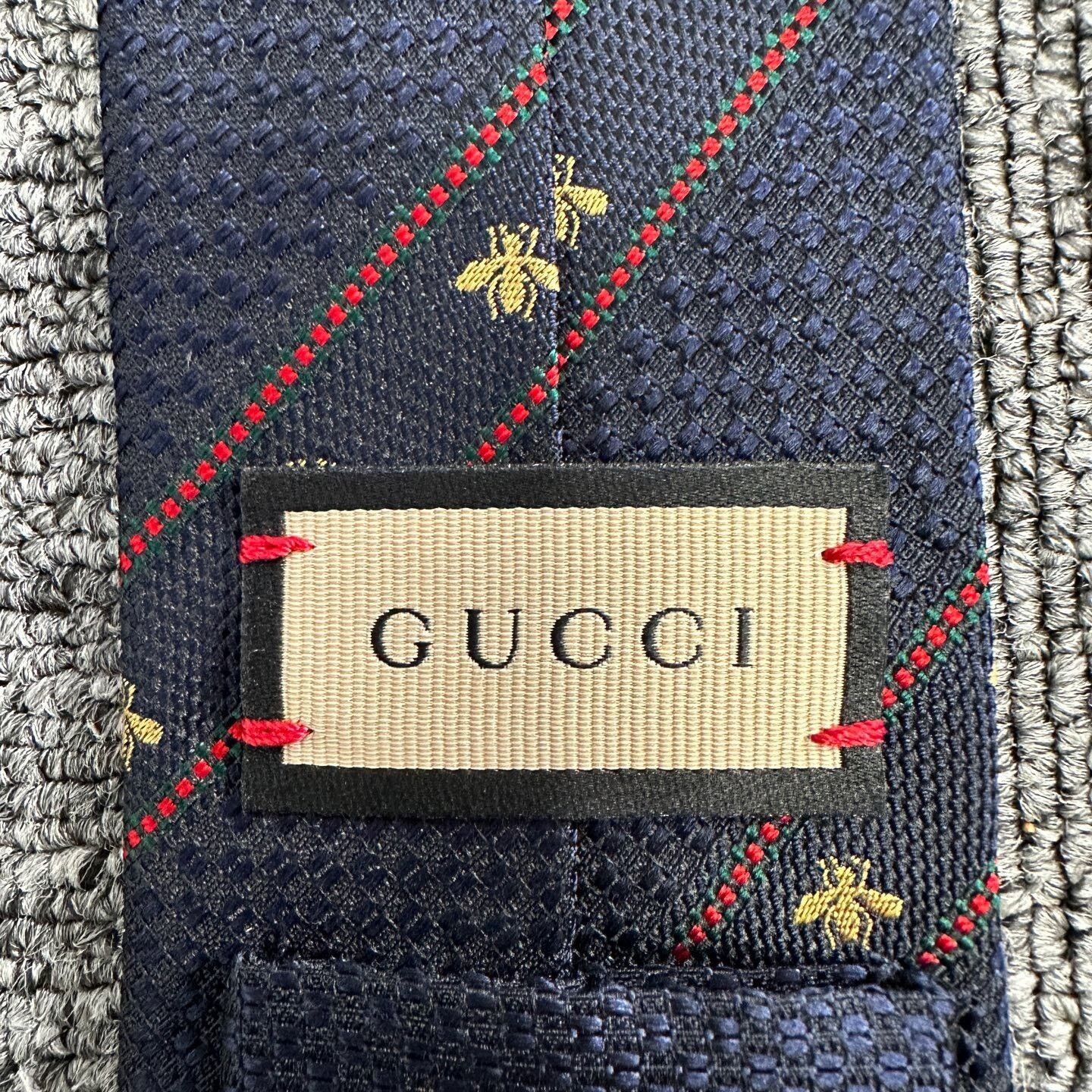 Gucci Gucci Navy Silk Bee Embroidery Tie Size ONE SIZE - 4 Thumbnail