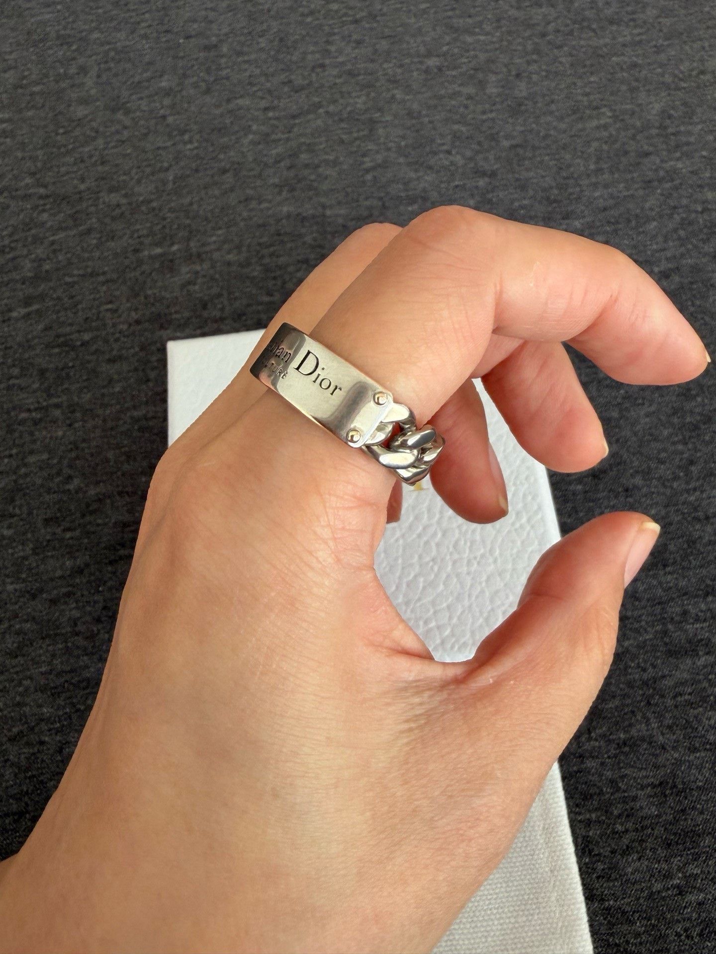 Dior Dior Men's Silver Logo Chain Ring Size ONE SIZE - 6 Thumbnail