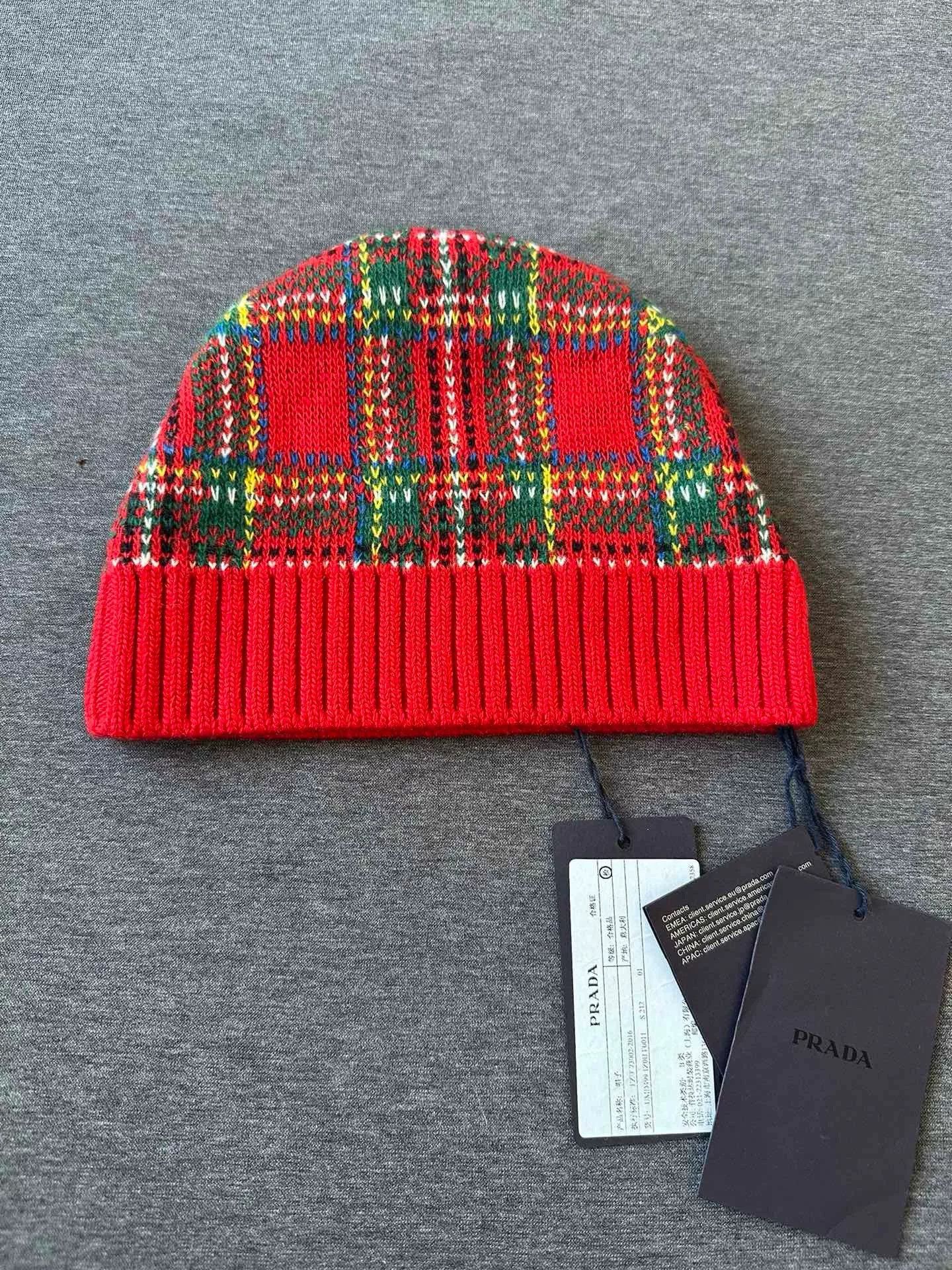 Prada Prada Red Plaid Wool Hat Size ONE SIZE - 8 Thumbnail