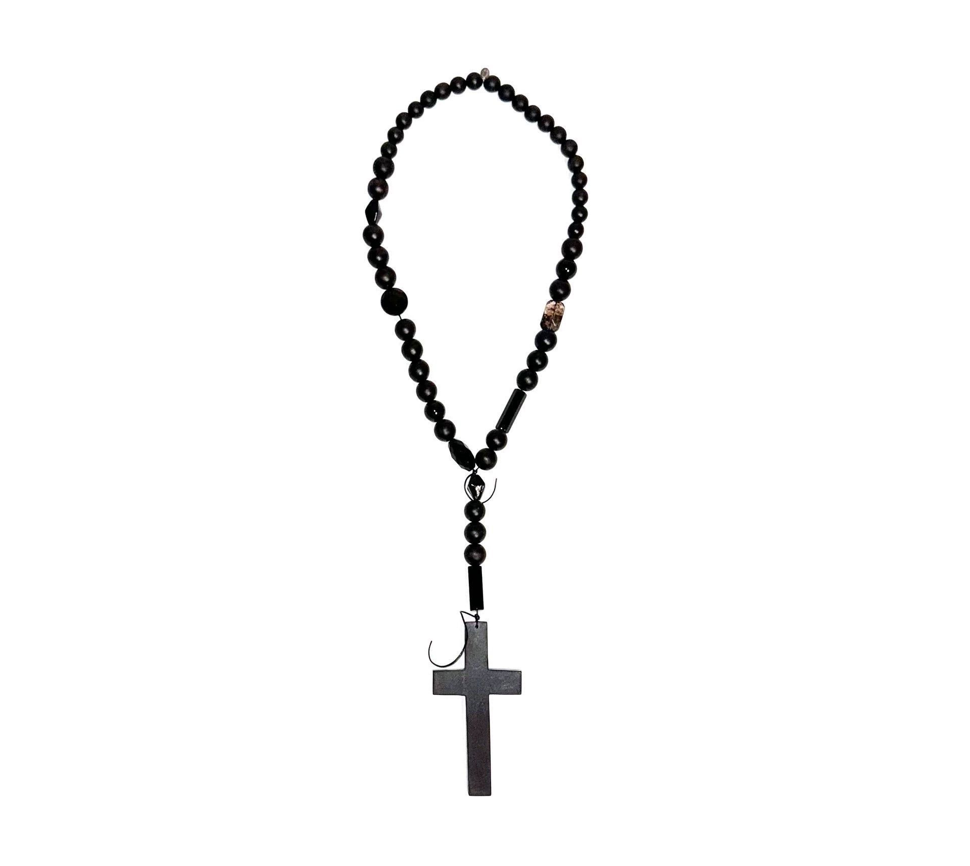 Number (N)ine Black Cross Pendant Necklace with Beaded Chain Size ONE SIZE - 3 Thumbnail