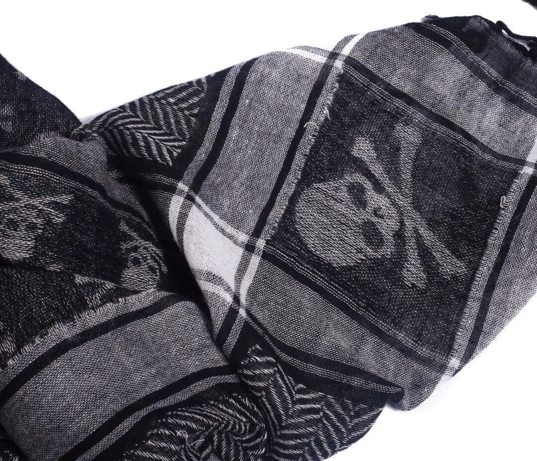 Mastermind Japan Gray Skull Patterned Scarf with Fringe Size ONE SIZE - 6 Thumbnail