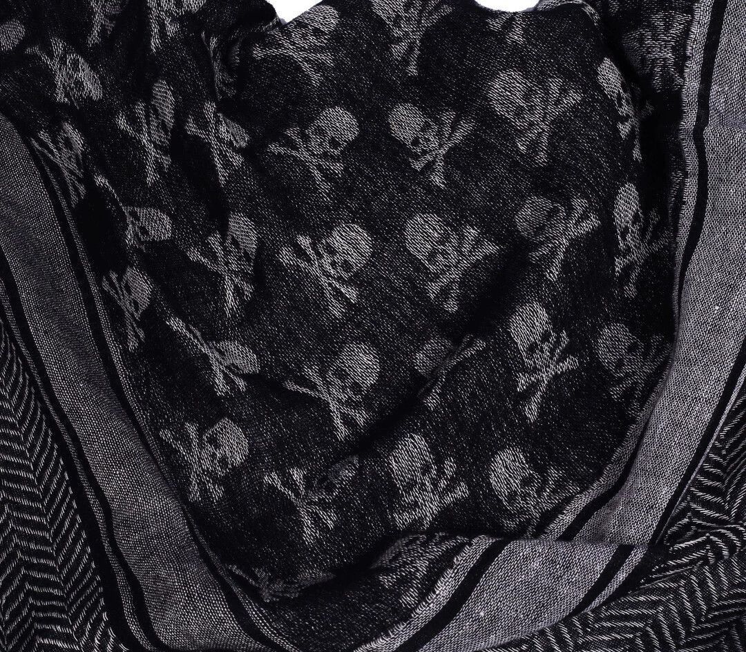 Mastermind Japan Gray Skull Patterned Scarf with Fringe Size ONE SIZE - 5 Thumbnail