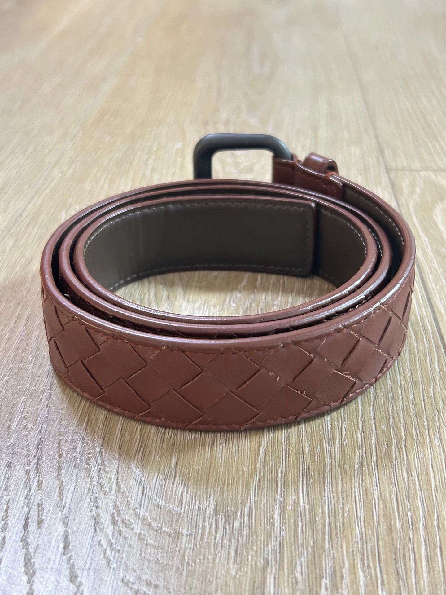 Bottega Veneta Brown Woven Leather Belt with Square Buckle Size ONE SIZE - 2 Thumbnail
