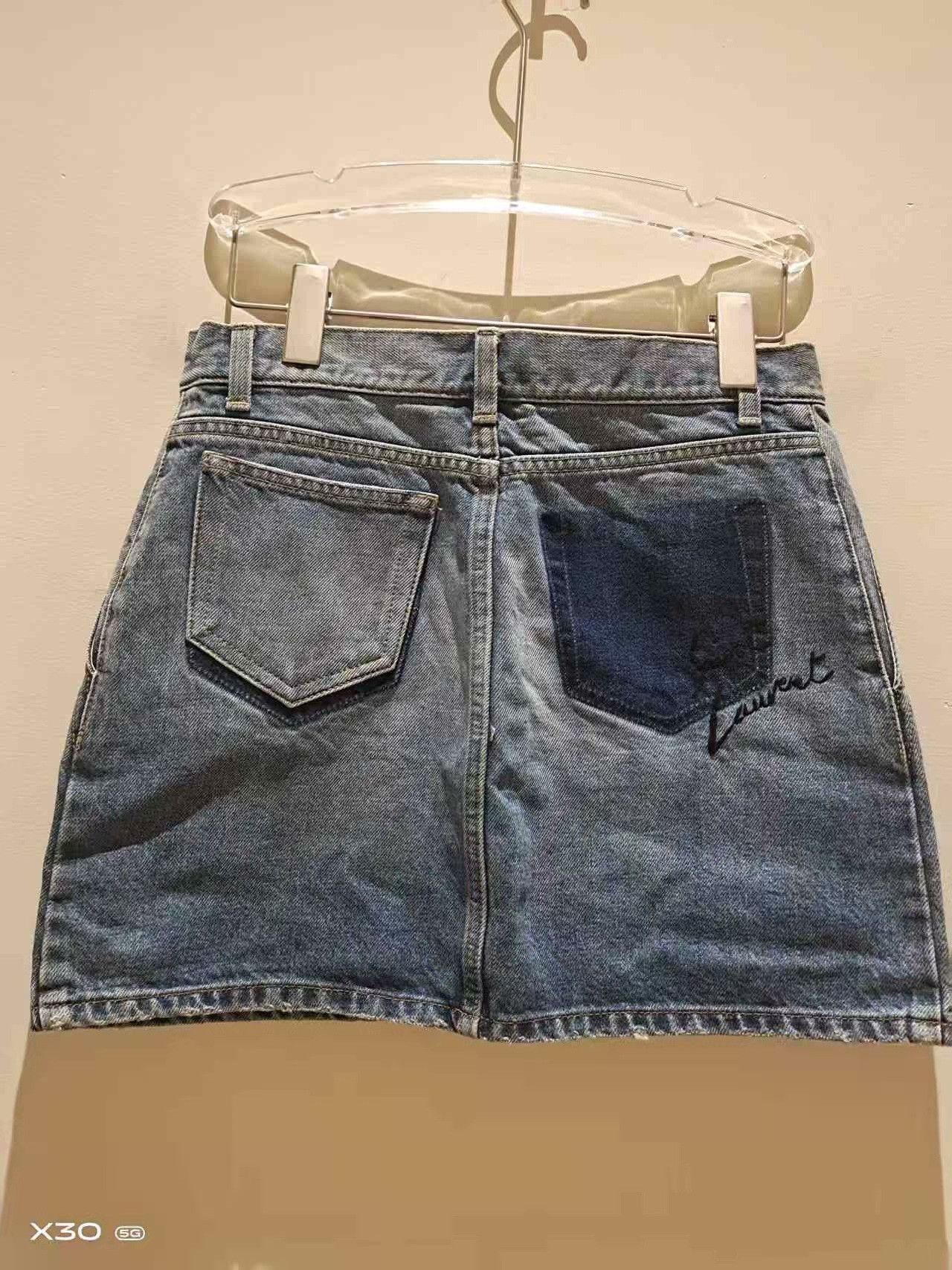 Saint Laurent Paris Saint Laurent Washed Denim Mini Skirt Size 32" / US 10 / IT 46 - 2 Thumbnail