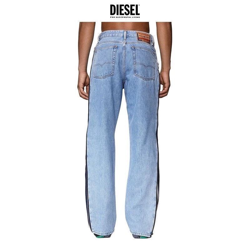 Diesel Blue Denim Wide-Leg Pants with Side Stripes Size US 32 / EU 48 - 4 Thumbnail