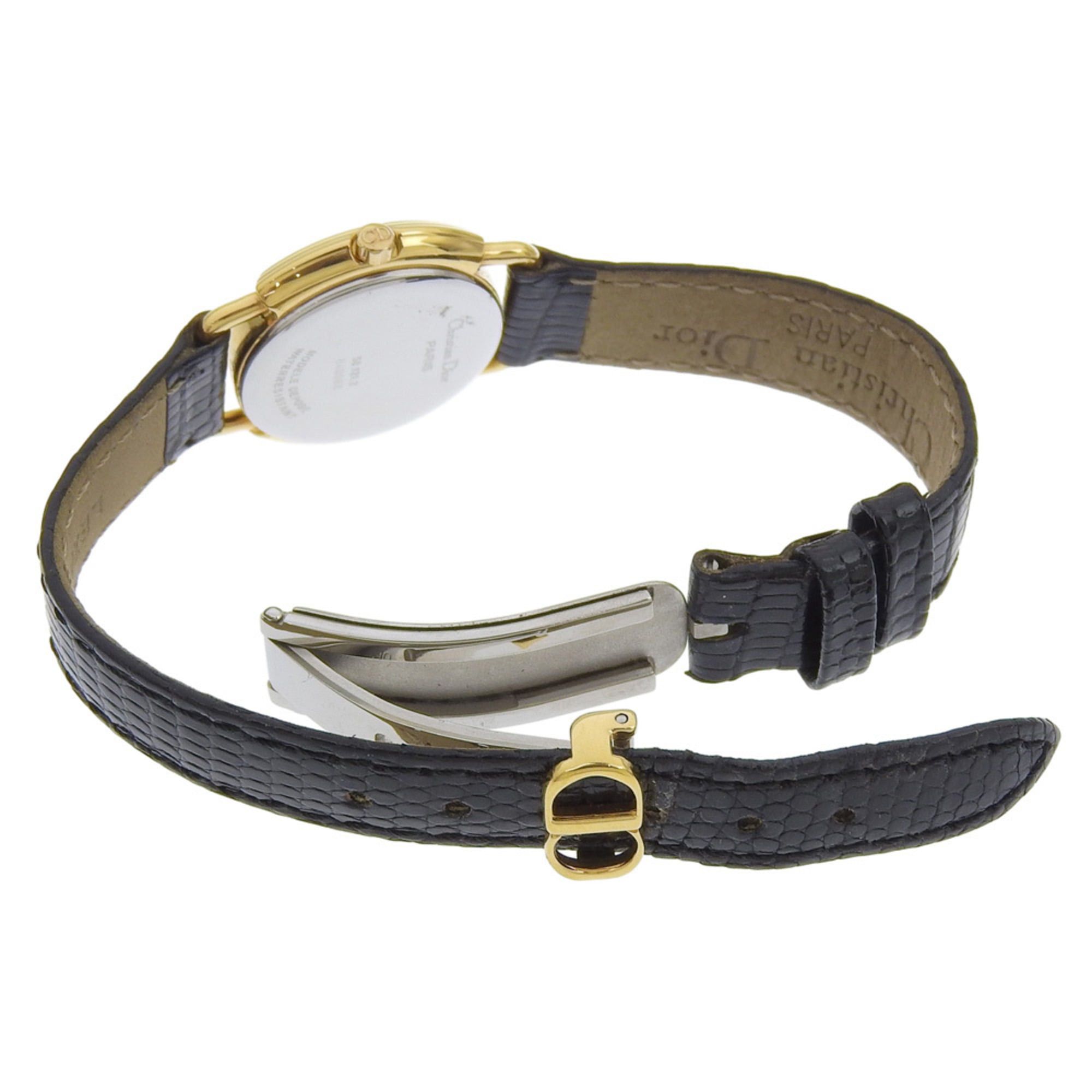 Dior Christian Dior watch, model 58.121.2, gold-plated leather strap, gold quartz, analog, white dial, women's. Size ONE SIZE - 5 Thumbnail
