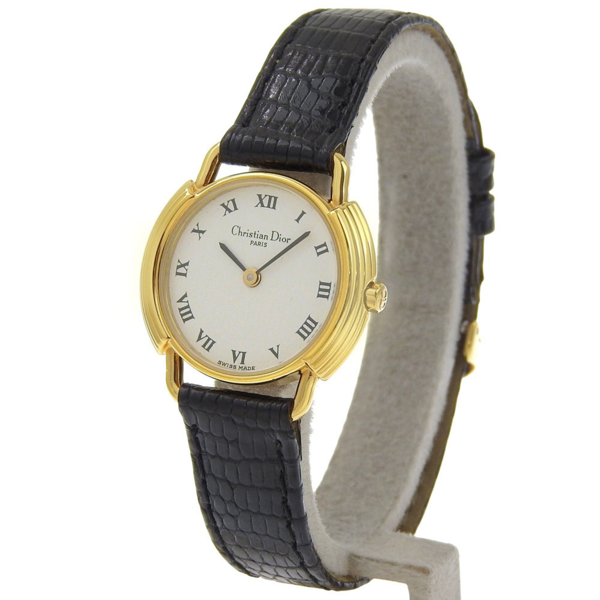 Dior Christian Dior watch, model 58.121.2, gold-plated leather strap, gold quartz, analog, white dial, women's. Size ONE SIZE - 2 Thumbnail