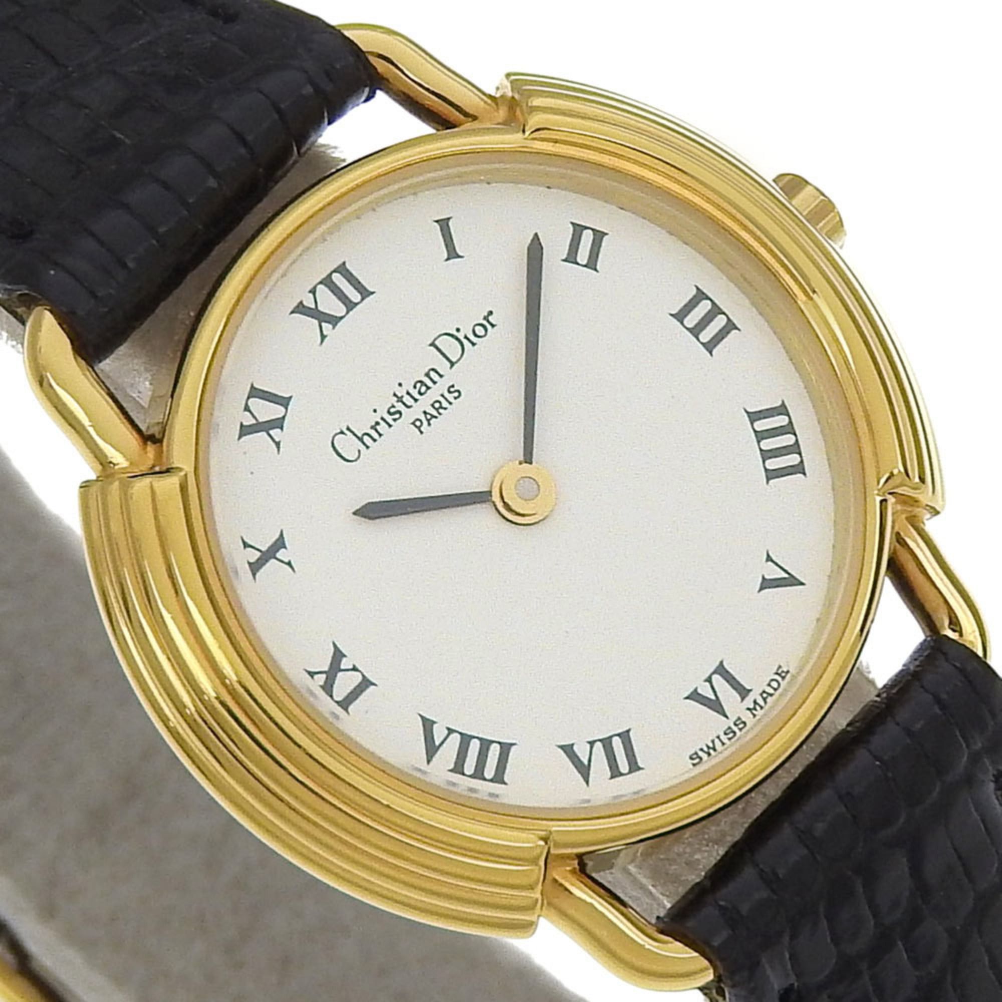 Dior Christian Dior watch, model 58.121.2, gold-plated leather strap, gold quartz, analog, white dial, women's. Size ONE SIZE - 3 Thumbnail