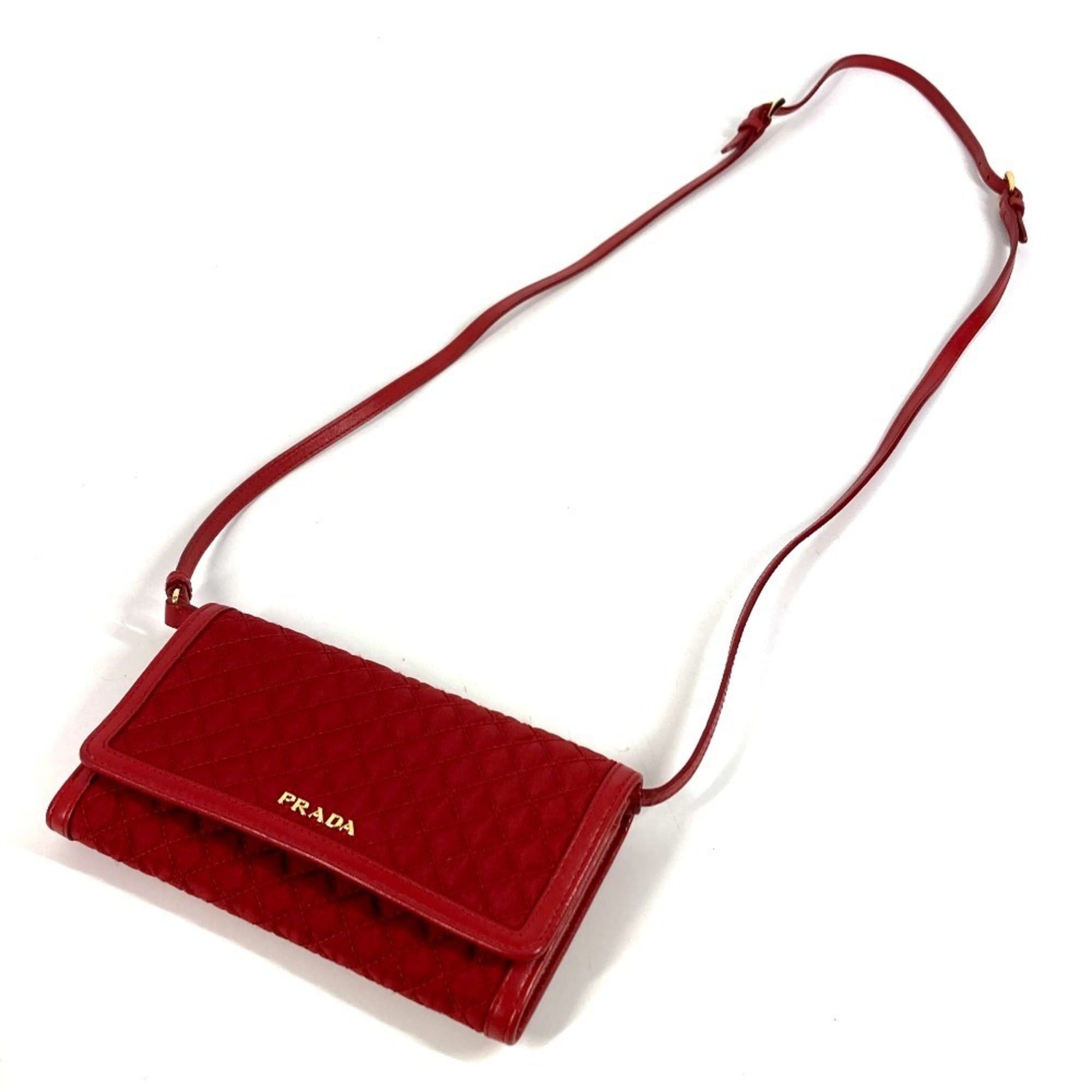 Prada PRADA 1M1437 Shoulder Bag Wallet Logo Quilted Long Nylon Saffiano Leather Men's Women's Red Size ONE SIZE - 14 Thumbnail