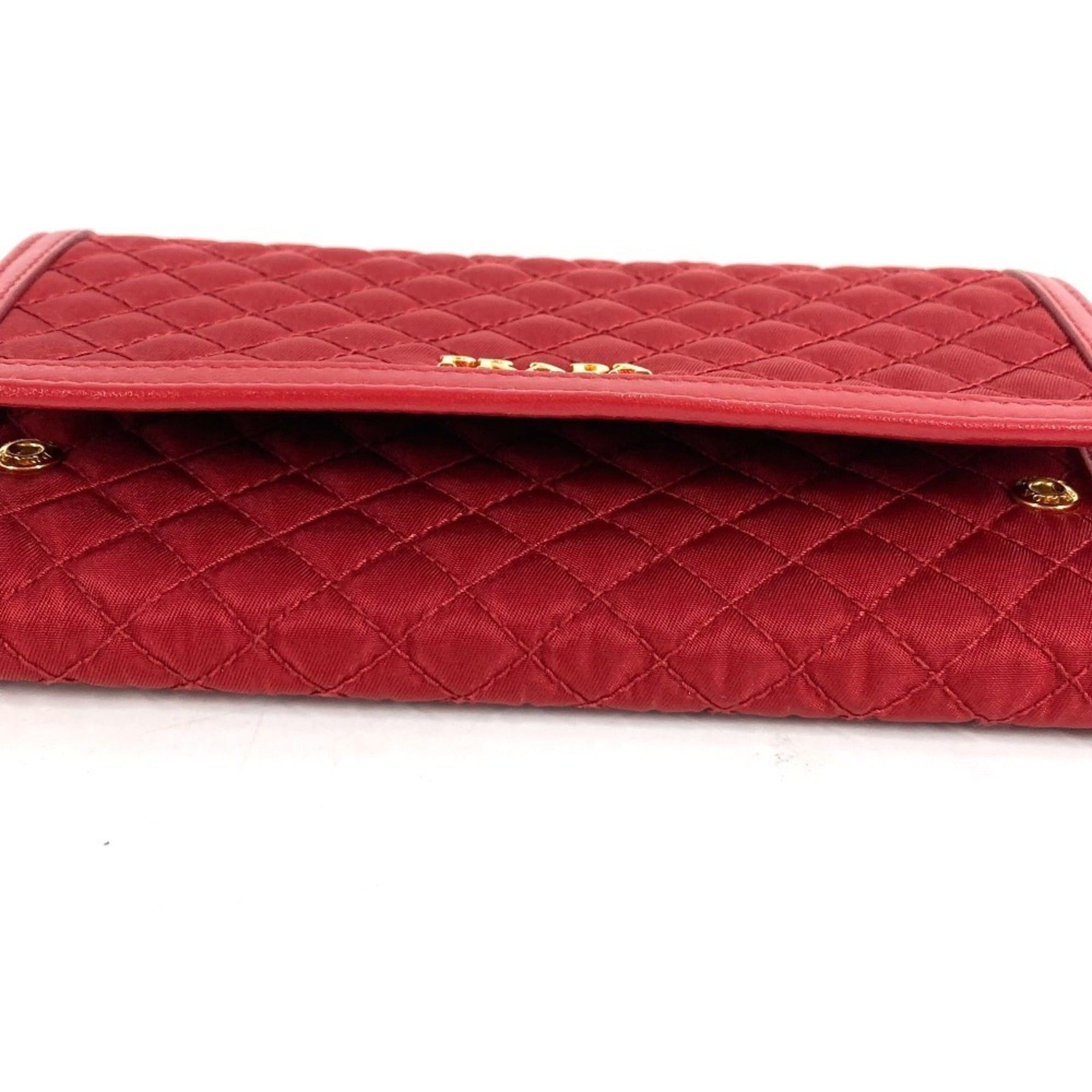 Prada PRADA 1M1437 Shoulder Bag Wallet Logo Quilted Long Nylon Saffiano Leather Men's Women's Red Size ONE SIZE - 5 Thumbnail