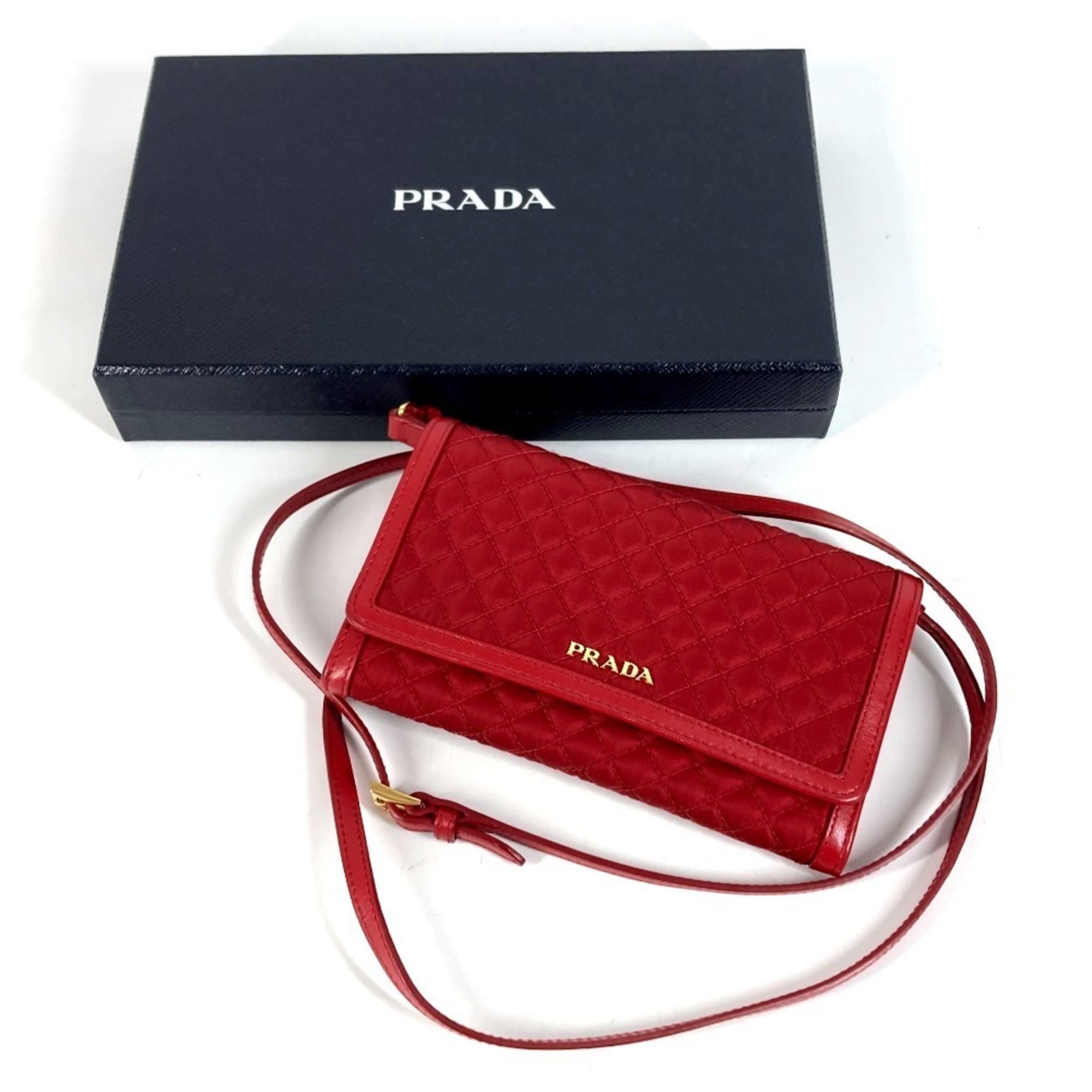 Prada PRADA 1M1437 Shoulder Bag Wallet Logo Quilted Long Nylon Saffiano Leather Men's Women's Red Size ONE SIZE - 15 Thumbnail