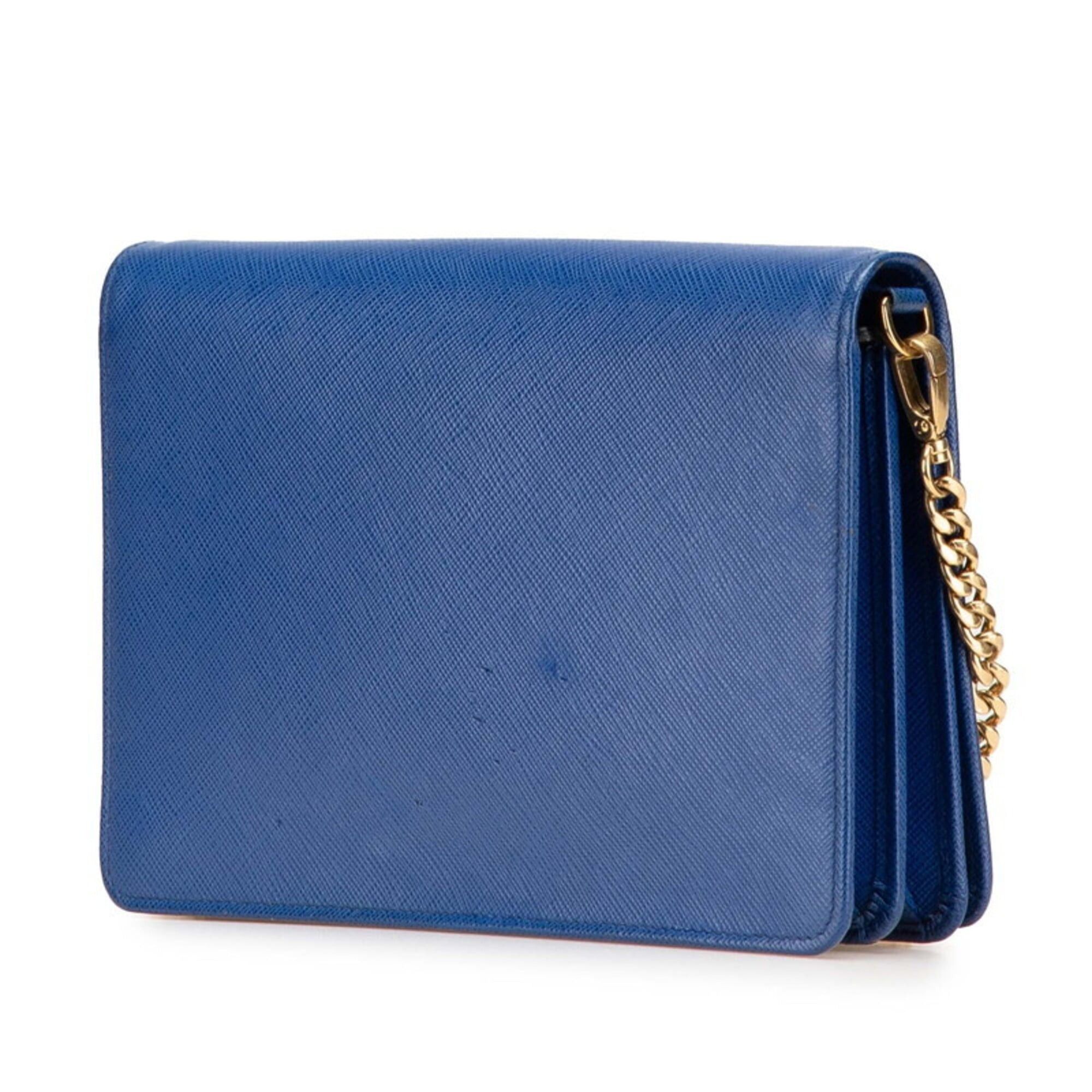 Prada Prada Chain Shoulder Wallet Handbag 1BP012 Blue Saffiano Leather Women's PRADA Size ONE SIZE - 2 Thumbnail