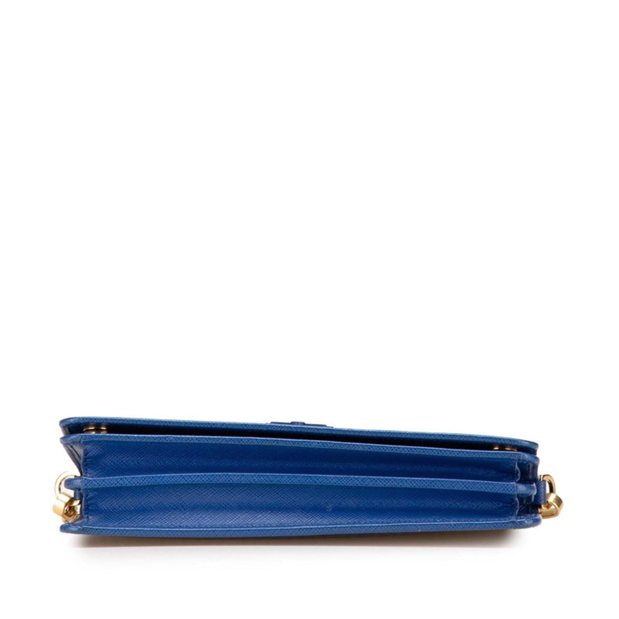 Prada Prada Chain Shoulder Wallet Handbag 1BP012 Blue Saffiano Leather Women's PRADA Size ONE SIZE - 3 Thumbnail