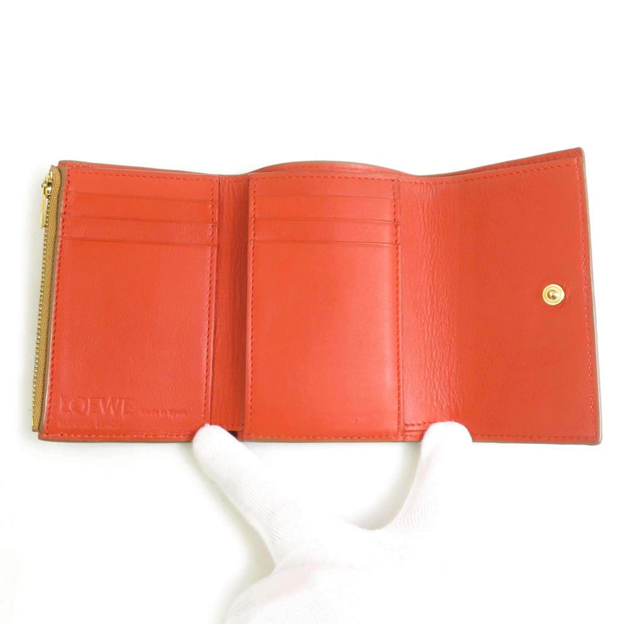 Loewe Loewe Tri-fold Wallet, Owl Design, Leather, Camel Brown, Men's & Women's, Free Shipping, h32069i Size ONE SIZE - 3 Thumbnail