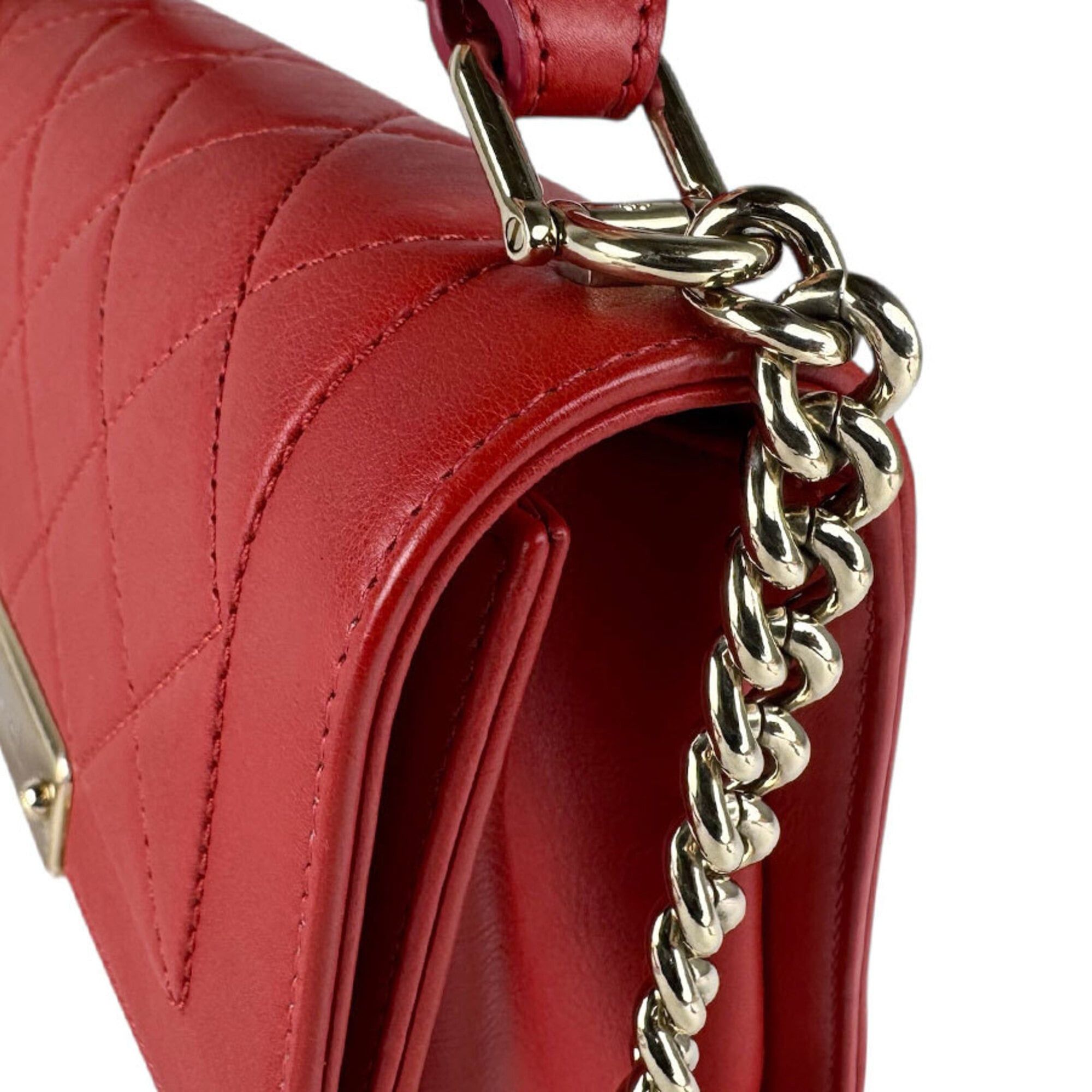 Chanel Chanel Shoulder Bag Click Label Leather Red Gold Women's Free Shipping z9084 Size ONE SIZE - 7 Thumbnail