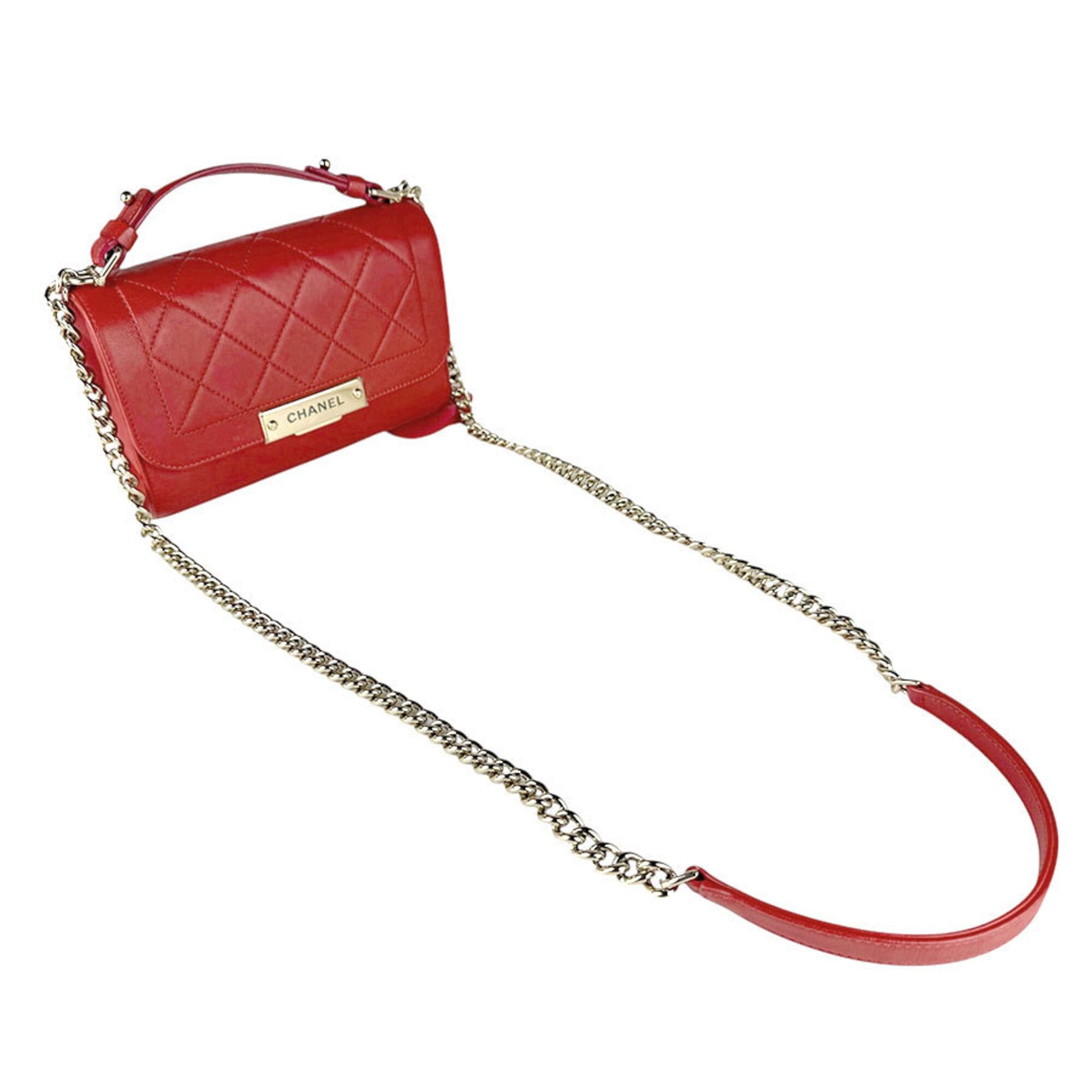 Chanel Chanel Shoulder Bag Click Label Leather Red Gold Women's Free Shipping z9084 Size ONE SIZE - 11 Thumbnail