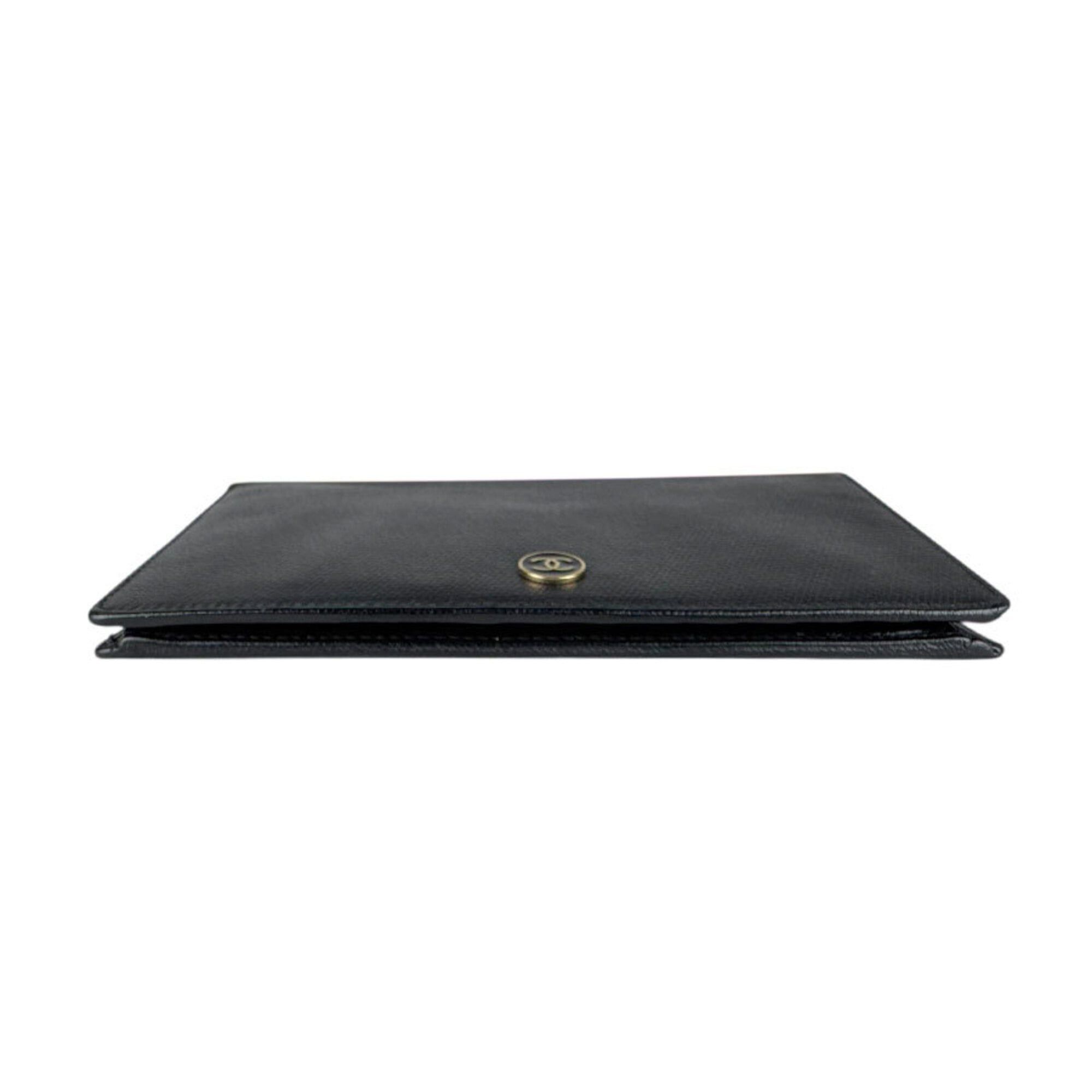 Chanel Chanel Bi-fold Long Wallet Coco Button Leather Black Women's Free Shipping z9093 Size ONE SIZE - 4 Thumbnail