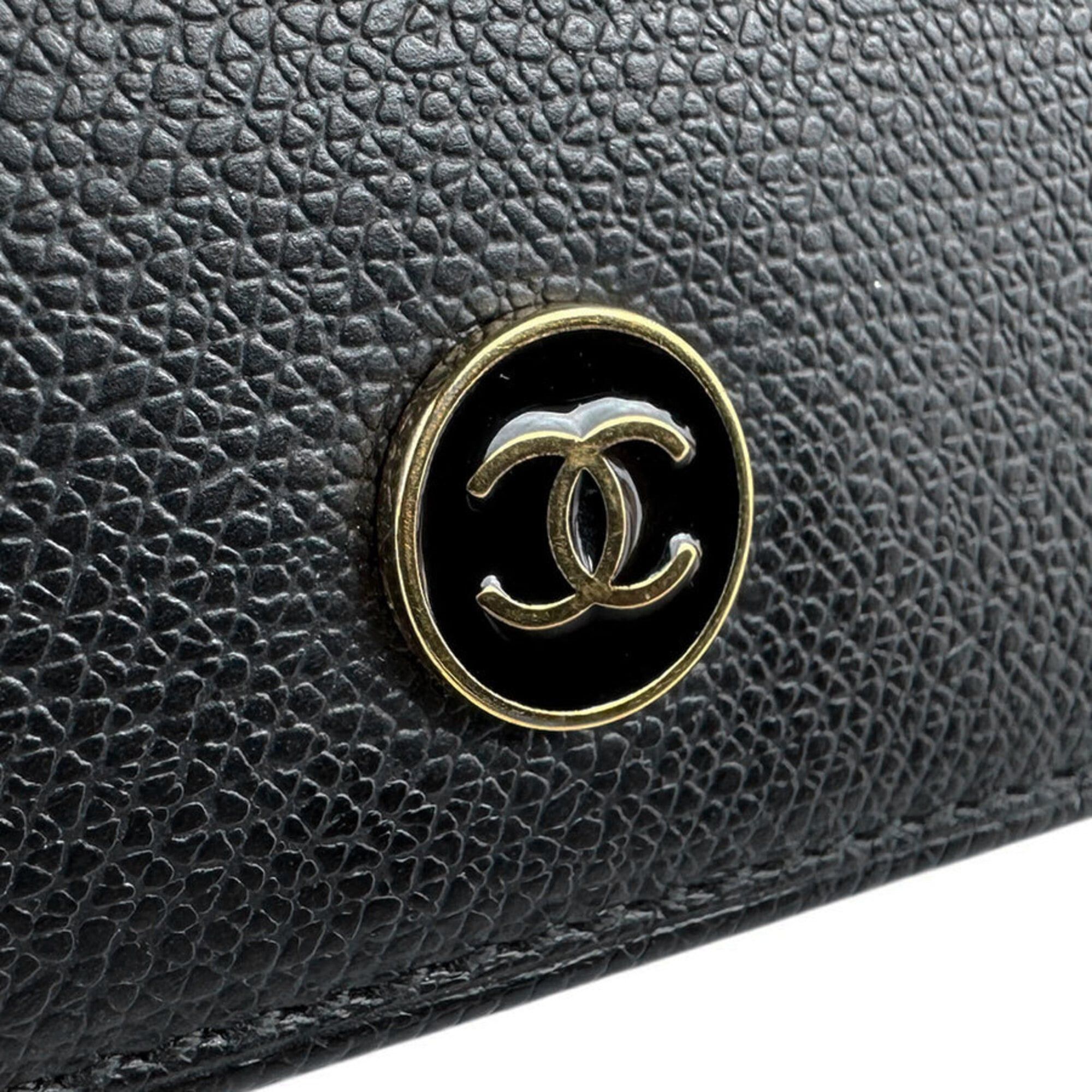 Chanel Chanel Bi-fold Long Wallet Coco Button Leather Black Women's Free Shipping z9093 Size ONE SIZE - 10 Thumbnail