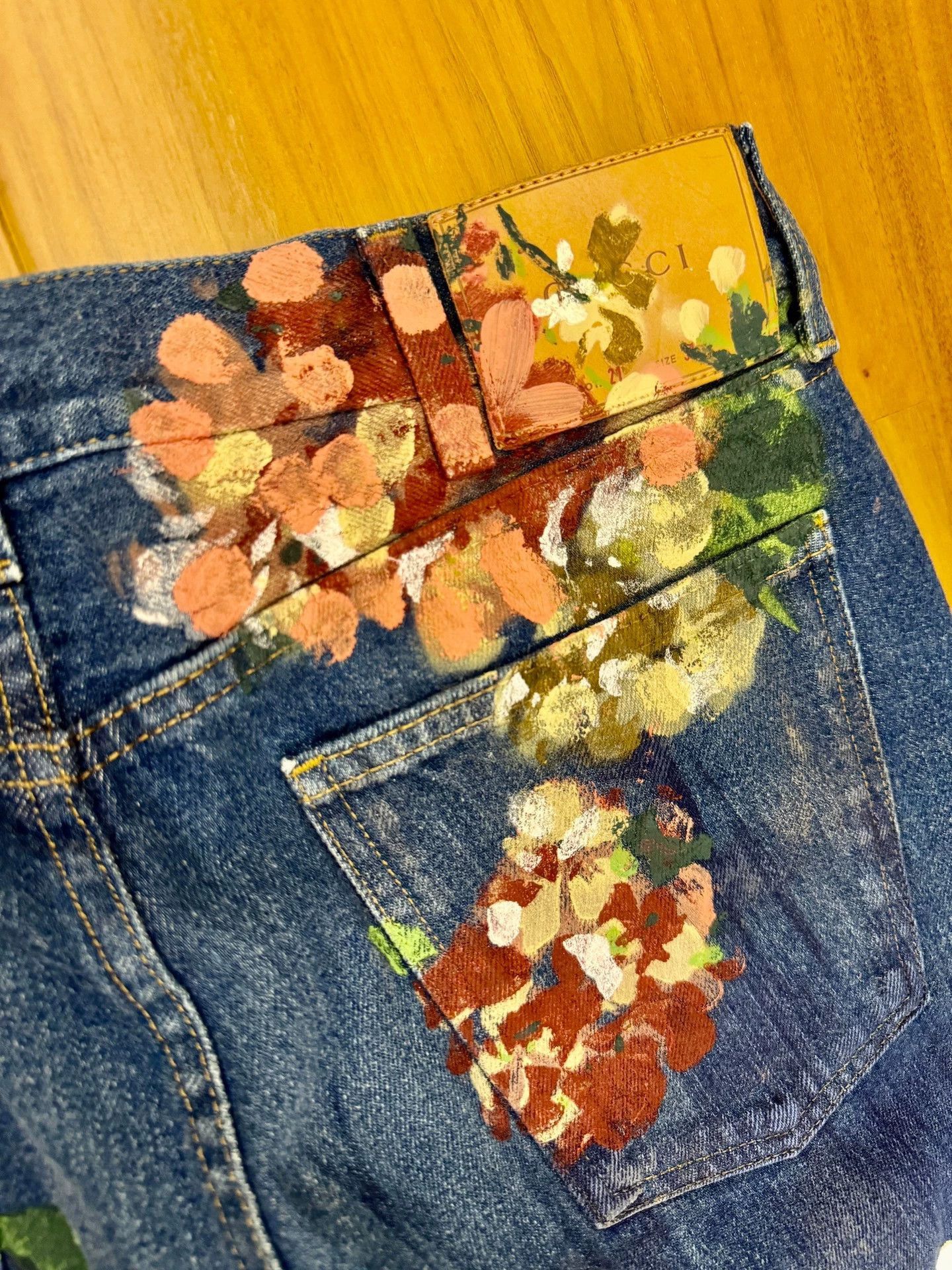 Gucci Blue Denim Jeans with Floral Print Size US 32 / EU 48 - 6 Thumbnail
