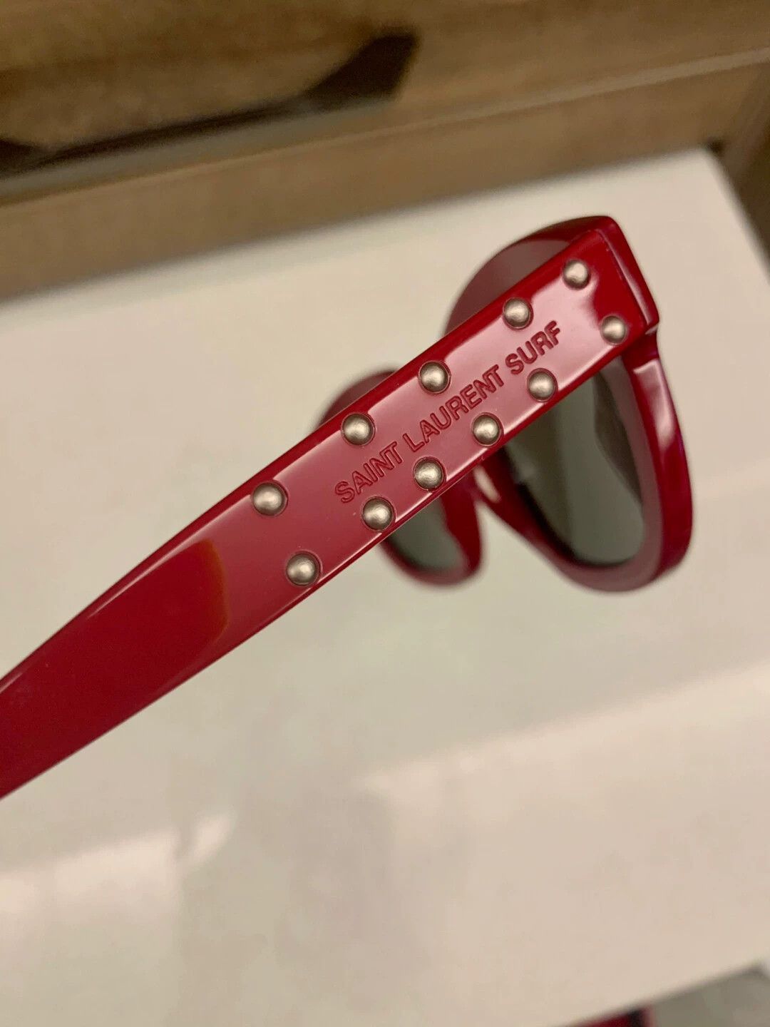 Saint Laurent Paris Red Studded Square Sunglasses Size ONE SIZE - 6 Thumbnail