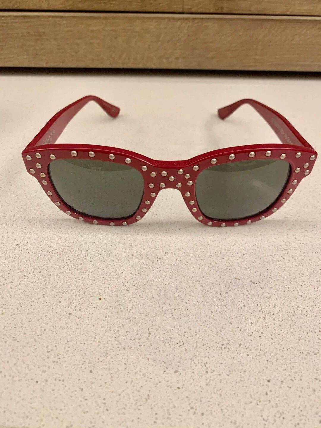 Saint Laurent Paris Red Studded Square Sunglasses Size ONE SIZE - 8 Thumbnail