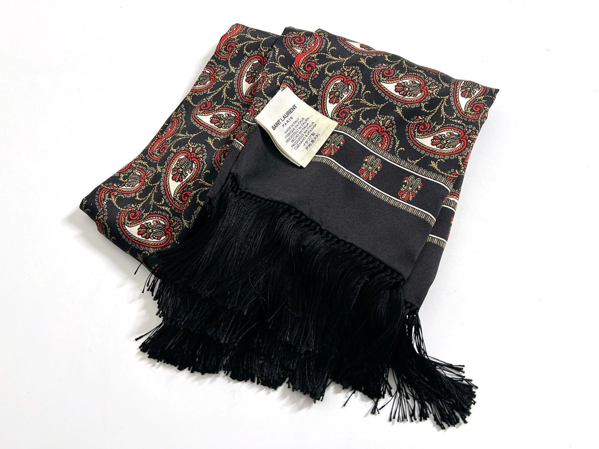 Saint Laurent Paris Multi Paisley Print Fringed Scarf Size ONE SIZE - 2 Thumbnail