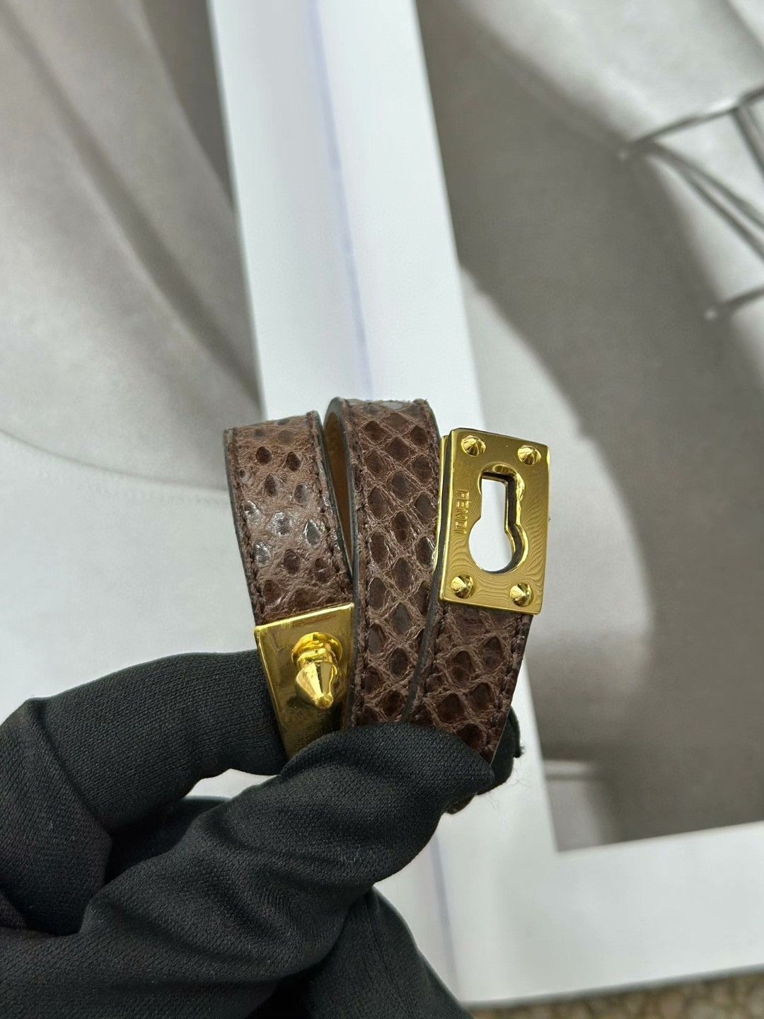 Fendi FENDI Brown Snake Leather Bracelet Size ONE SIZE - 2 Thumbnail