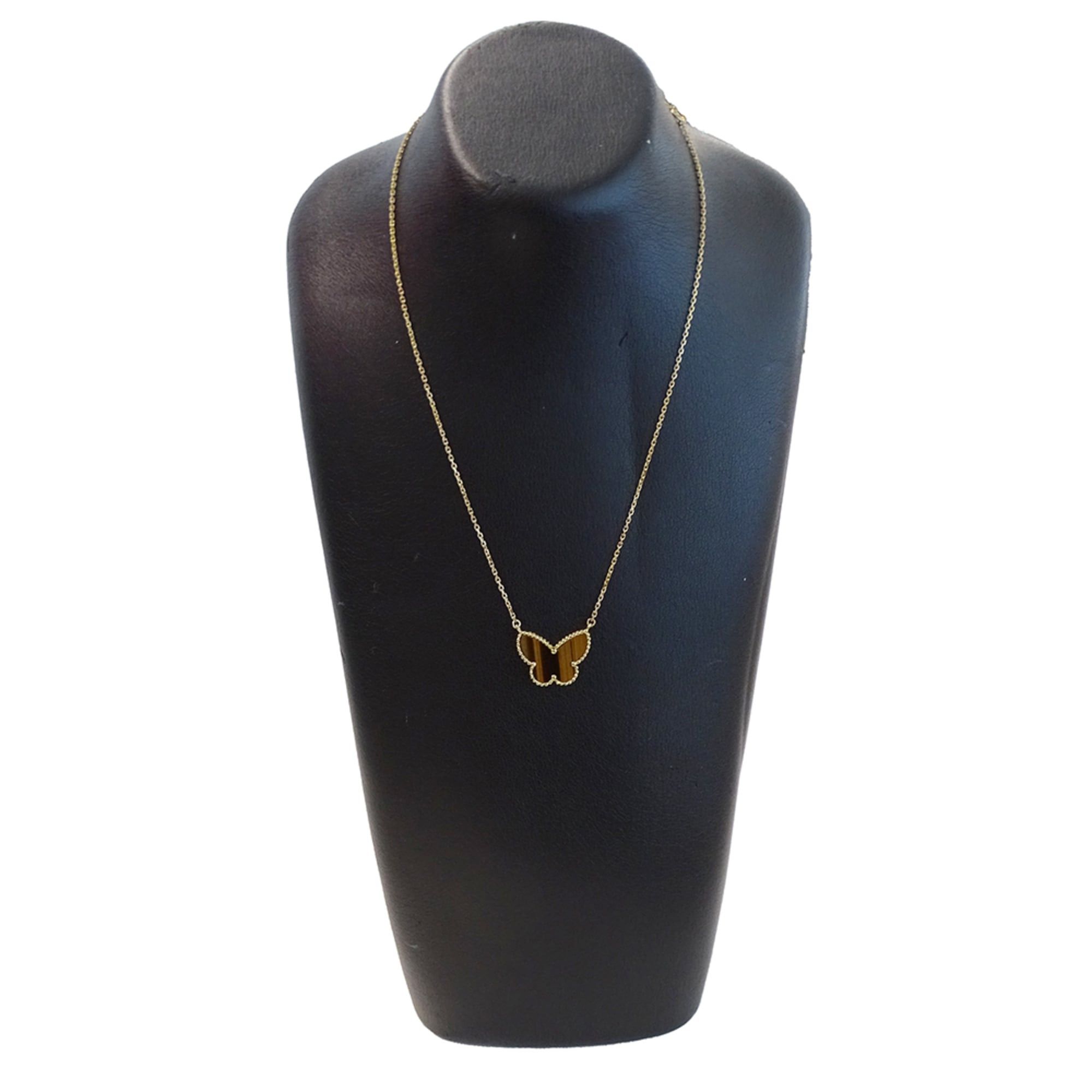 Van Cleef & Arpels Van Cleef & Arpels Lucky Alhambra Papillon Necklace for Women, 750YG Tiger's Eye Yellow Gold, VCARD98500, Polished Jewelry. Size ONE SIZE - 9 Thumbnail