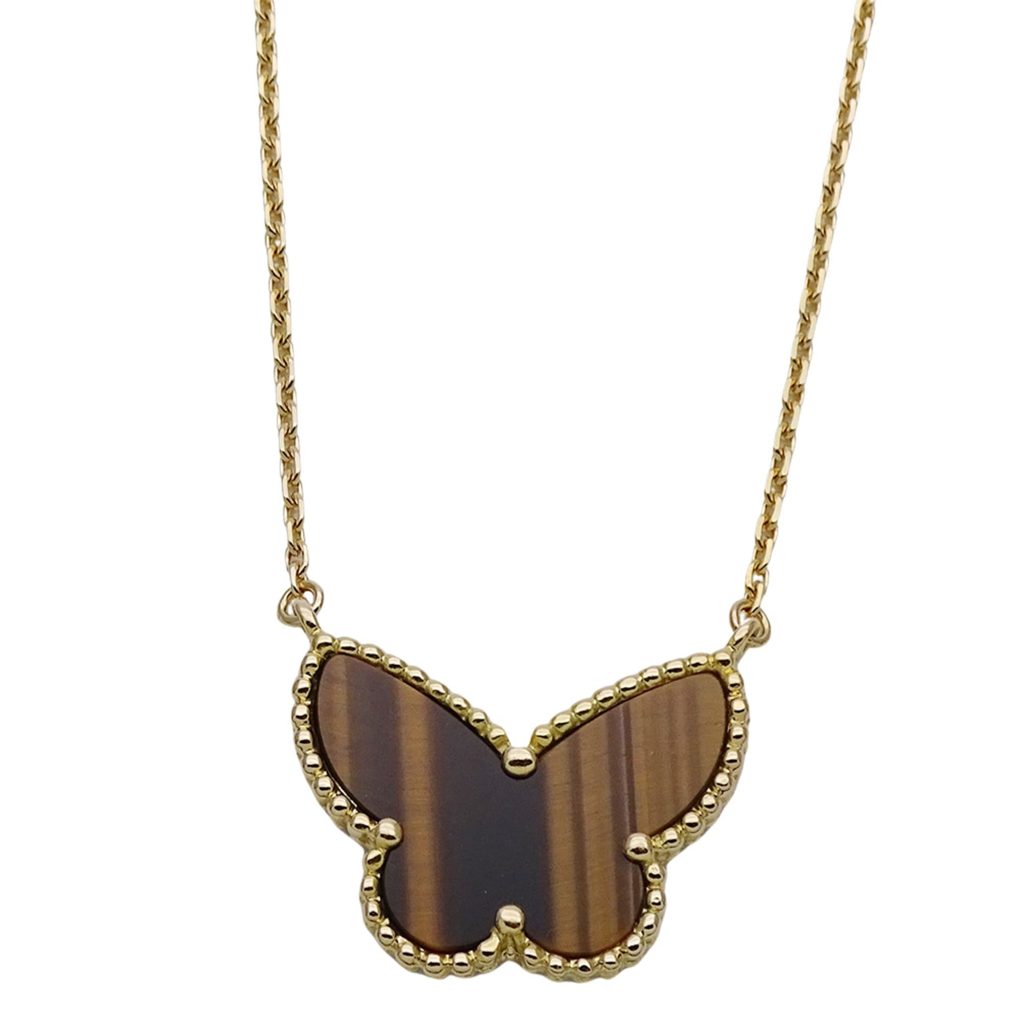 Van Cleef & Arpels Van Cleef & Arpels Lucky Alhambra Papillon Necklace for Women, 750YG Tiger's Eye Yellow Gold, VCARD98500, Polished Jewelry. Size ONE SIZE - 2 Thumbnail