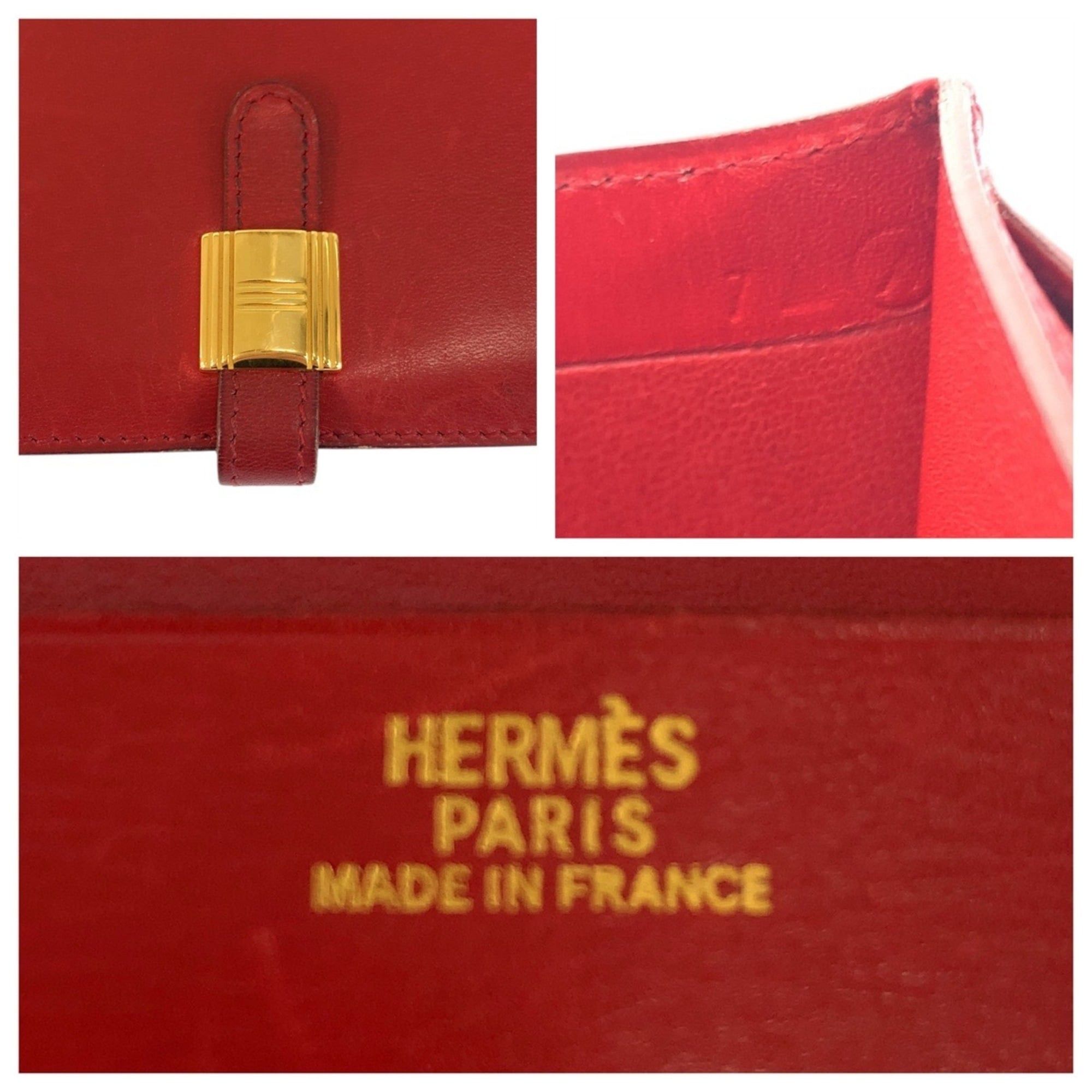 Hermes HERMES Saumur Red Leather Folding Wallet with Gold Hardware, Compact Wallet, ◯X Stamp, Women's Size ONE SIZE - 5 Thumbnail