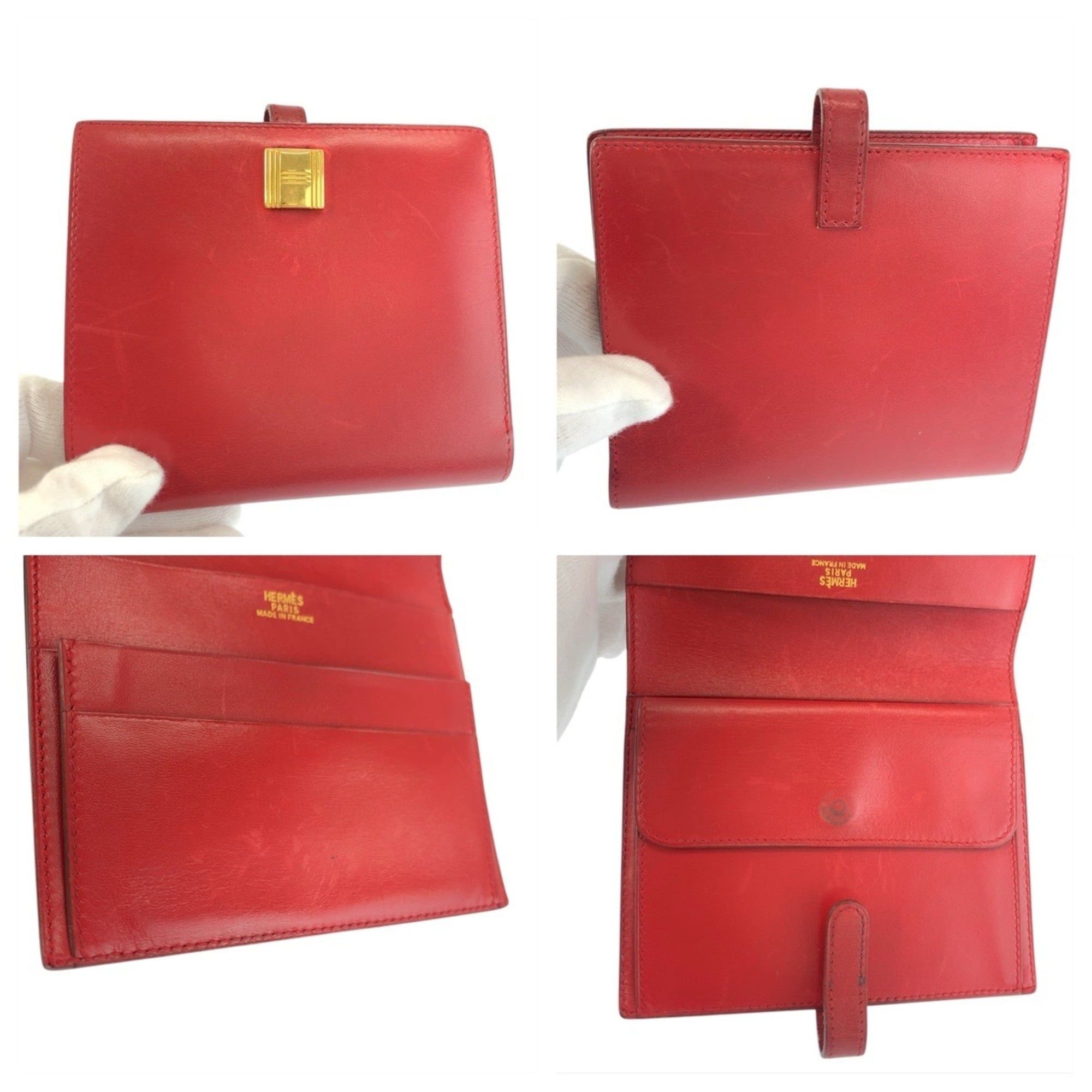 Hermes HERMES Saumur Red Leather Folding Wallet with Gold Hardware, Compact Wallet, ◯X Stamp, Women's Size ONE SIZE - 7 Thumbnail