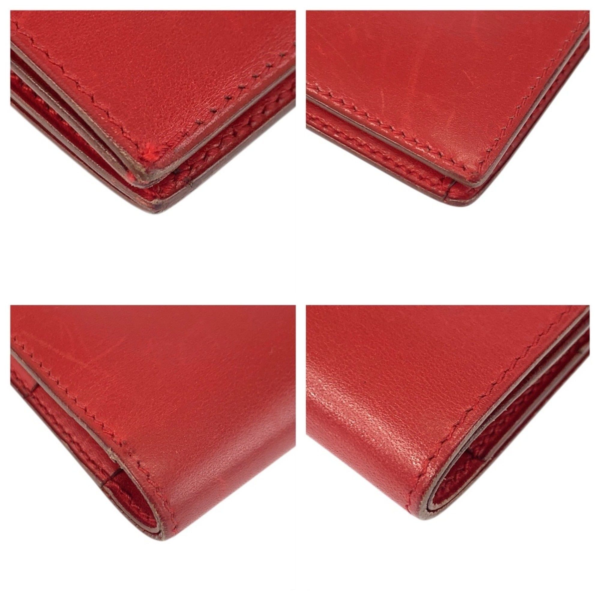 Hermes HERMES Saumur Red Leather Folding Wallet with Gold Hardware, Compact Wallet, ◯X Stamp, Women's Size ONE SIZE - 4 Thumbnail