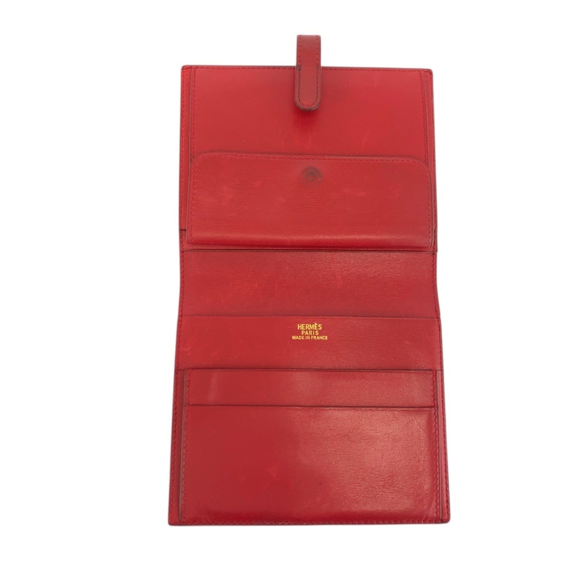 Hermes HERMES Saumur Red Leather Folding Wallet with Gold Hardware, Compact Wallet, ◯X Stamp, Women's Size ONE SIZE - 6 Thumbnail