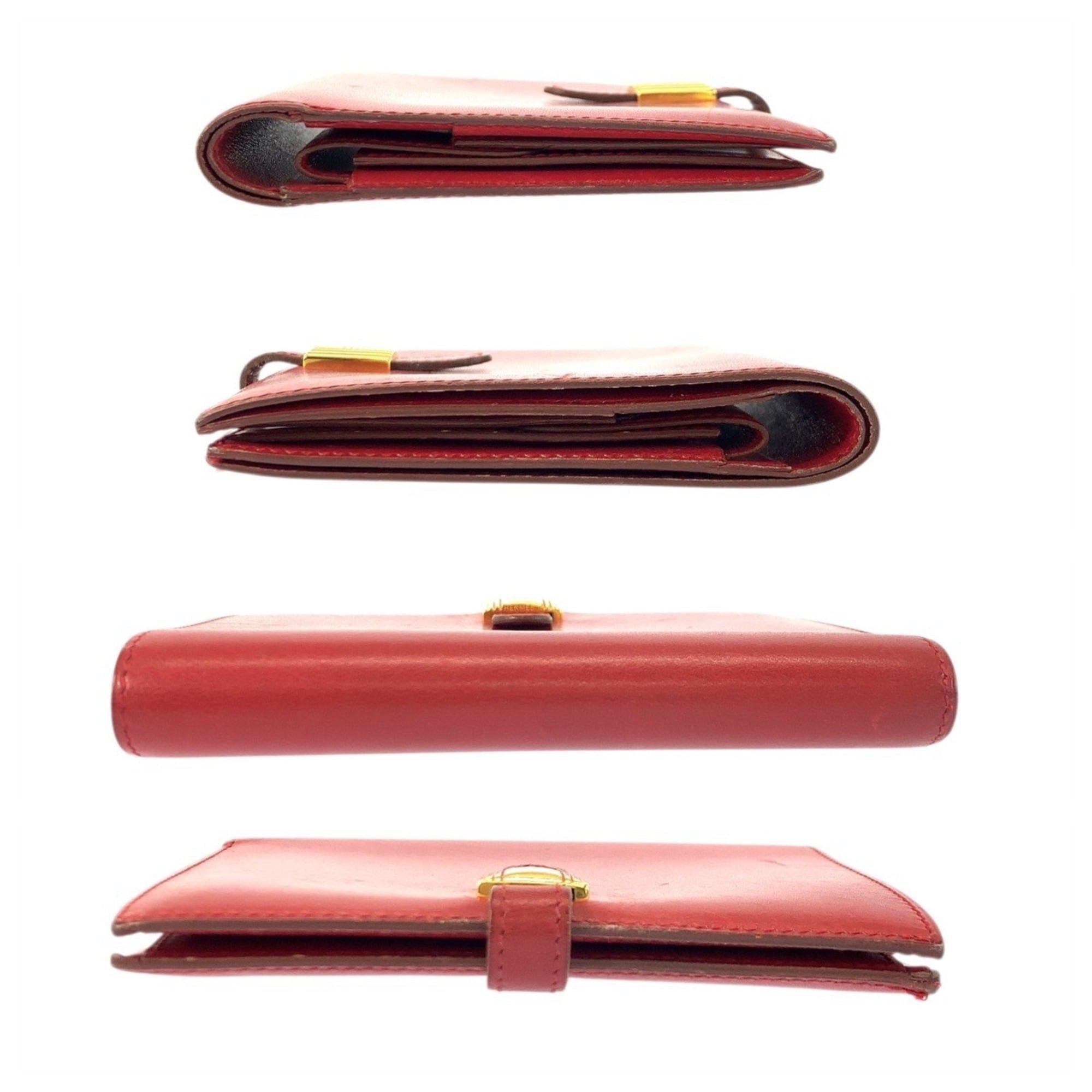 Hermes HERMES Saumur Red Leather Folding Wallet with Gold Hardware, Compact Wallet, ◯X Stamp, Women's Size ONE SIZE - 10 Thumbnail