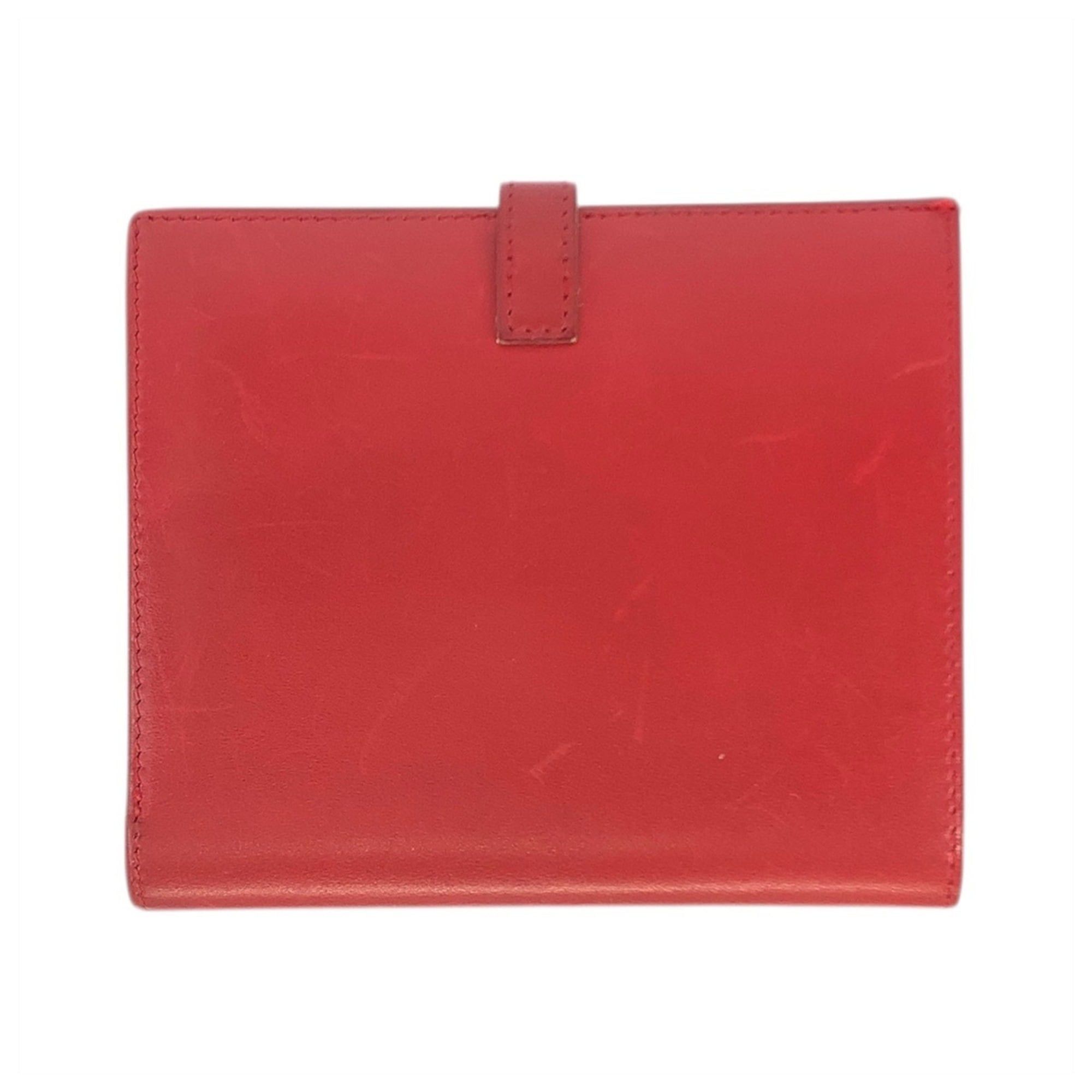 Hermes HERMES Saumur Red Leather Folding Wallet with Gold Hardware, Compact Wallet, ◯X Stamp, Women's Size ONE SIZE - 2 Thumbnail