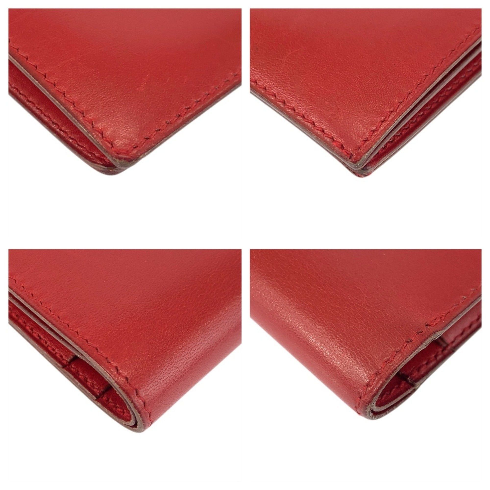 Hermes HERMES Saumur Red Leather Folding Wallet with Gold Hardware, Compact Wallet, ◯X Stamp, Women's Size ONE SIZE - 3 Thumbnail