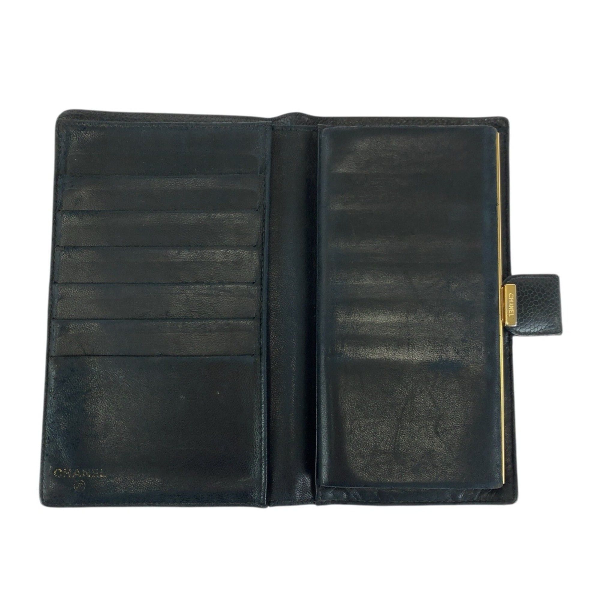 Chanel CHANEL Vintage Coco Mark Clasp Black Leather Long Wallet with Gold Hardware for Women Size ONE SIZE - 6 Thumbnail