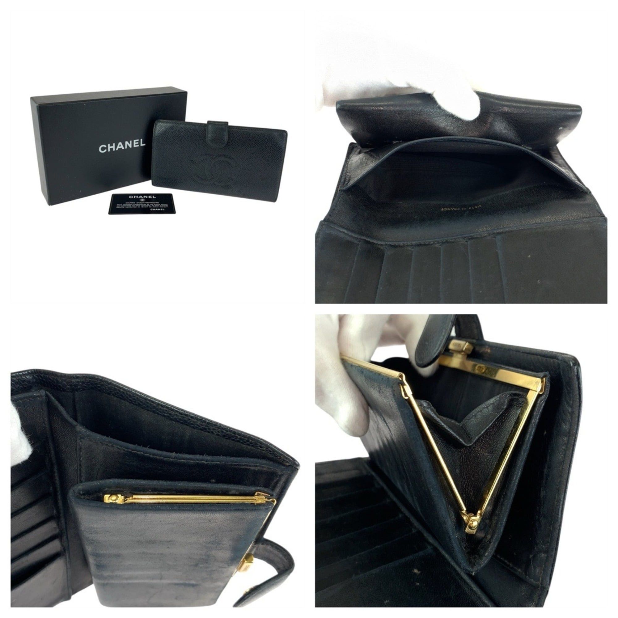 Chanel CHANEL Vintage Coco Mark Clasp Black Leather Long Wallet with Gold Hardware for Women Size ONE SIZE - 8 Thumbnail