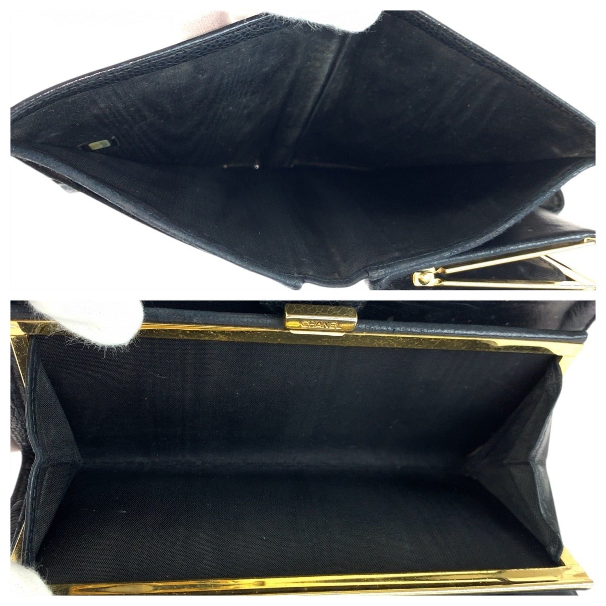 Chanel CHANEL Vintage Coco Mark Clasp Black Leather Long Wallet with Gold Hardware for Women Size ONE SIZE - 7 Thumbnail