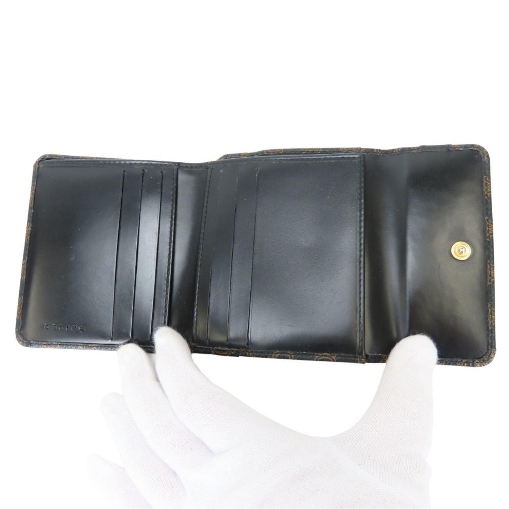 Celine Celine trifold wallet, Macadam leather, brown and black, compact wallet for women. Size ONE SIZE - 11 Thumbnail