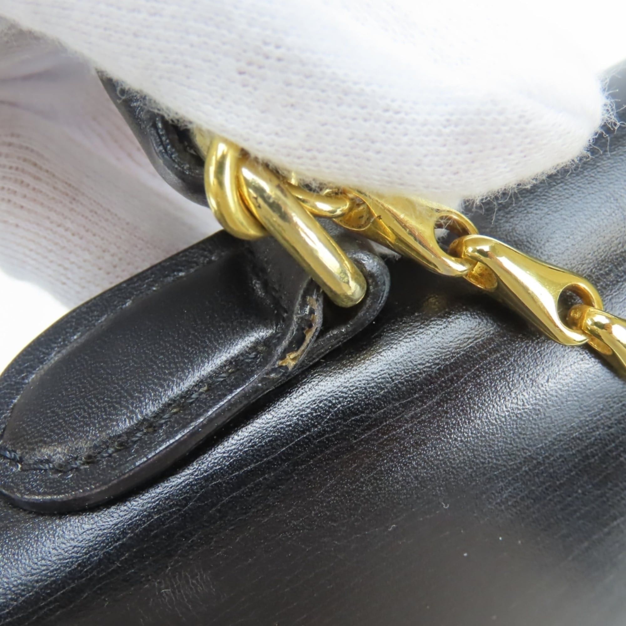 Celine Celine Gancini Leather Handbag, Black with Gold Hardware and Chain, for Women. Size ONE SIZE - 16 Thumbnail