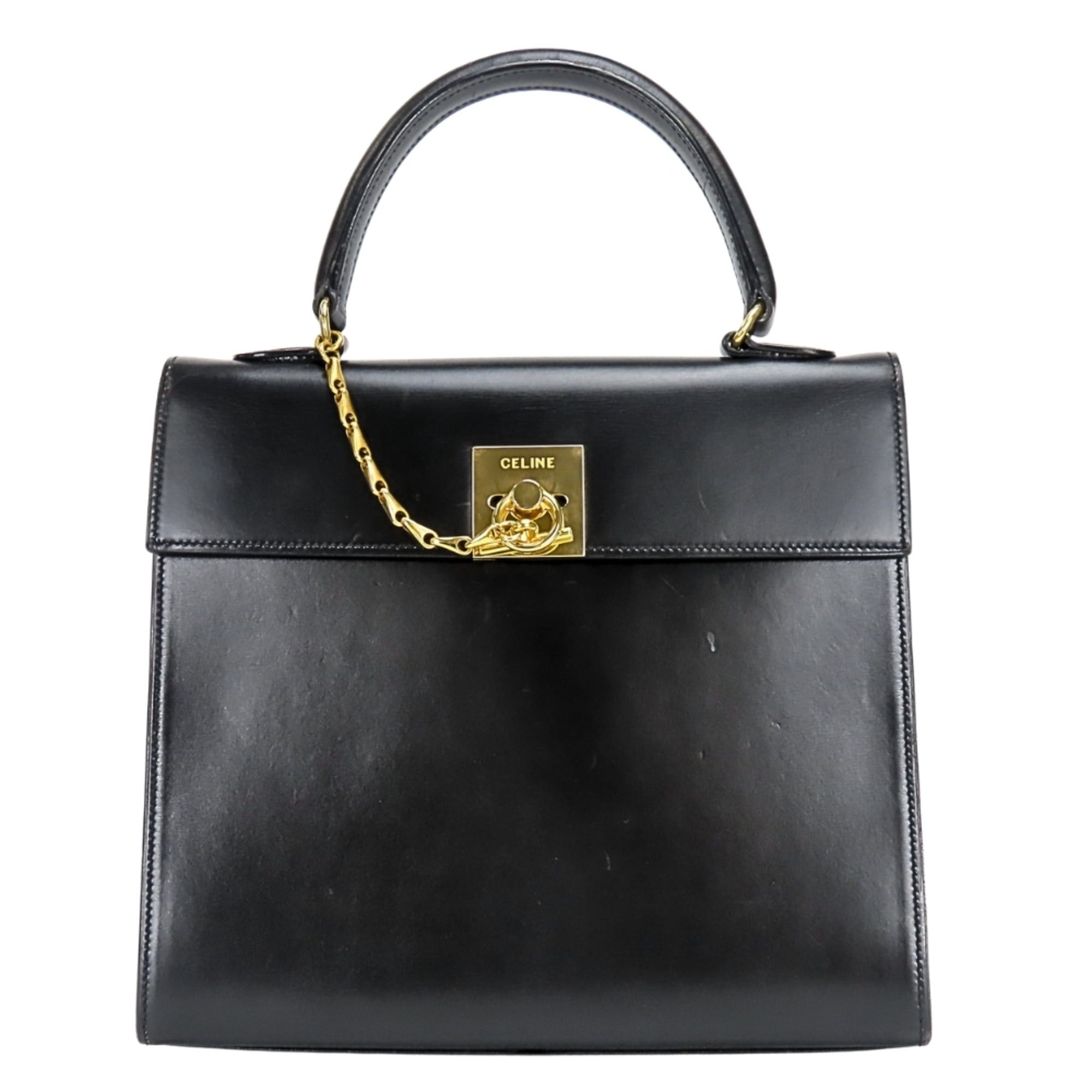 Celine Celine Gancini Leather Handbag, Black with Gold Hardware and Chain, for Women. Size ONE SIZE - 2 Thumbnail