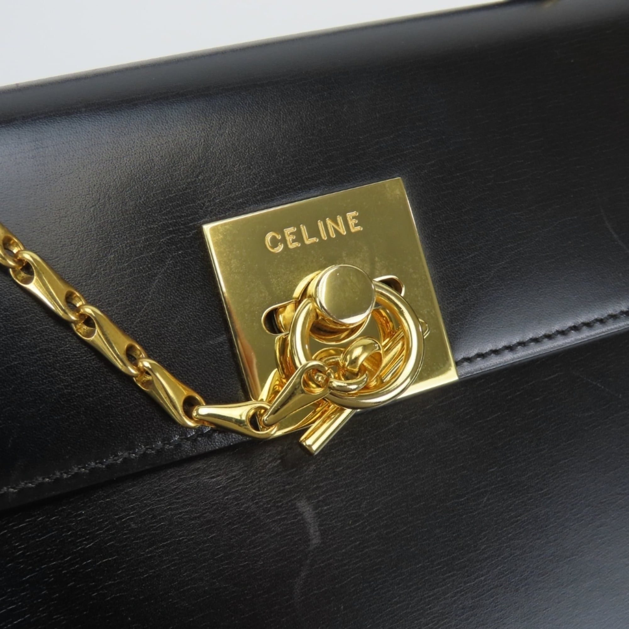 Celine Celine Gancini Leather Handbag, Black with Gold Hardware and Chain, for Women. Size ONE SIZE - 11 Thumbnail