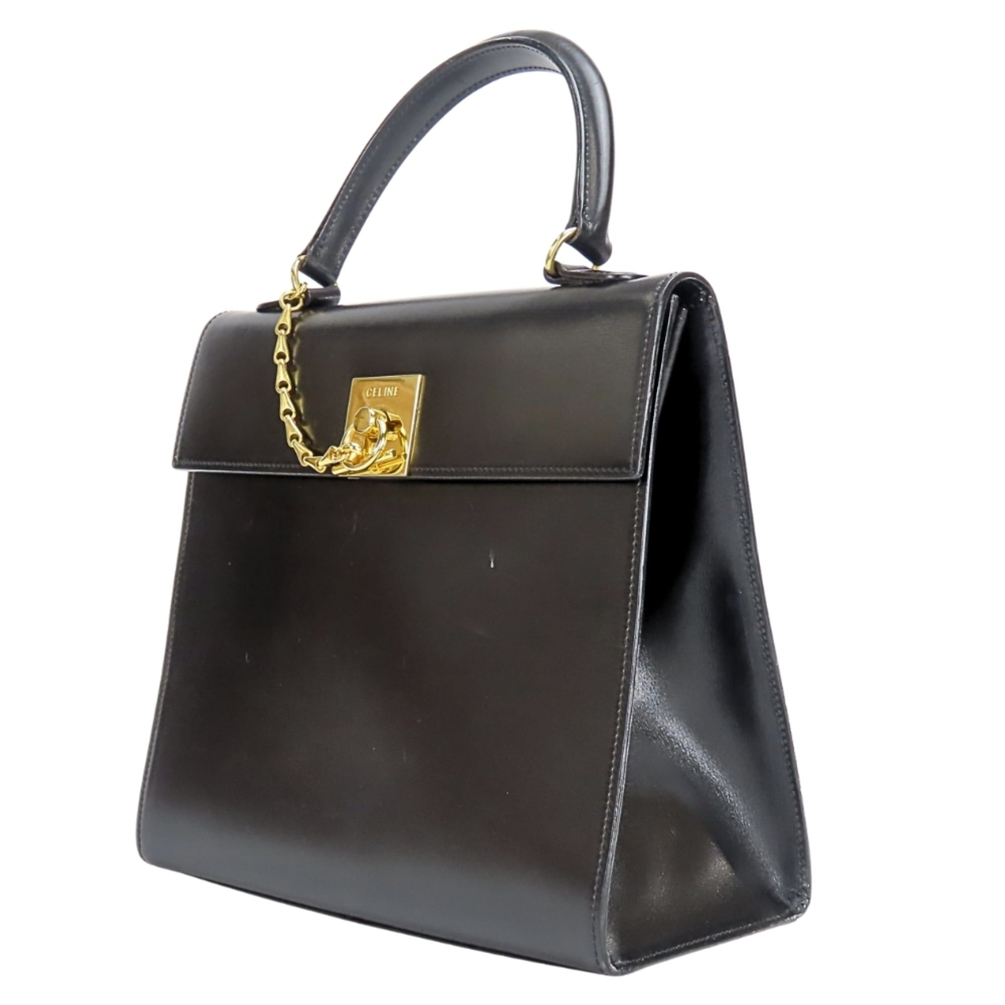 Celine Celine Gancini Leather Handbag, Black with Gold Hardware and Chain, for Women. Size ONE SIZE - 3 Thumbnail