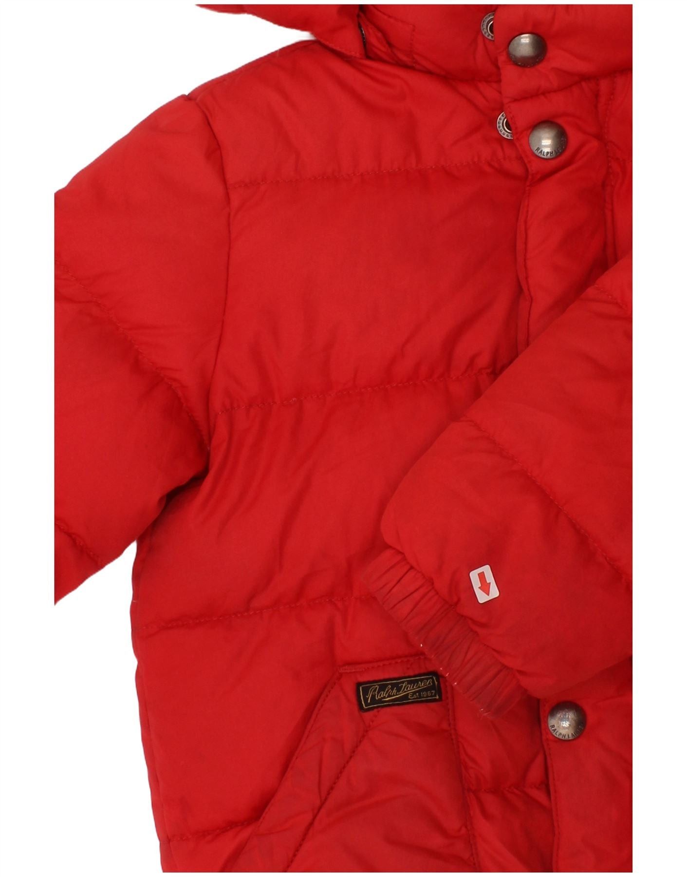 Polo Ralph Lauren Baby Boys Hooded Padded Jacket 18-24 Months Red Polyester Size XXS / US 00 / IT 34 - 4 Thumbnail