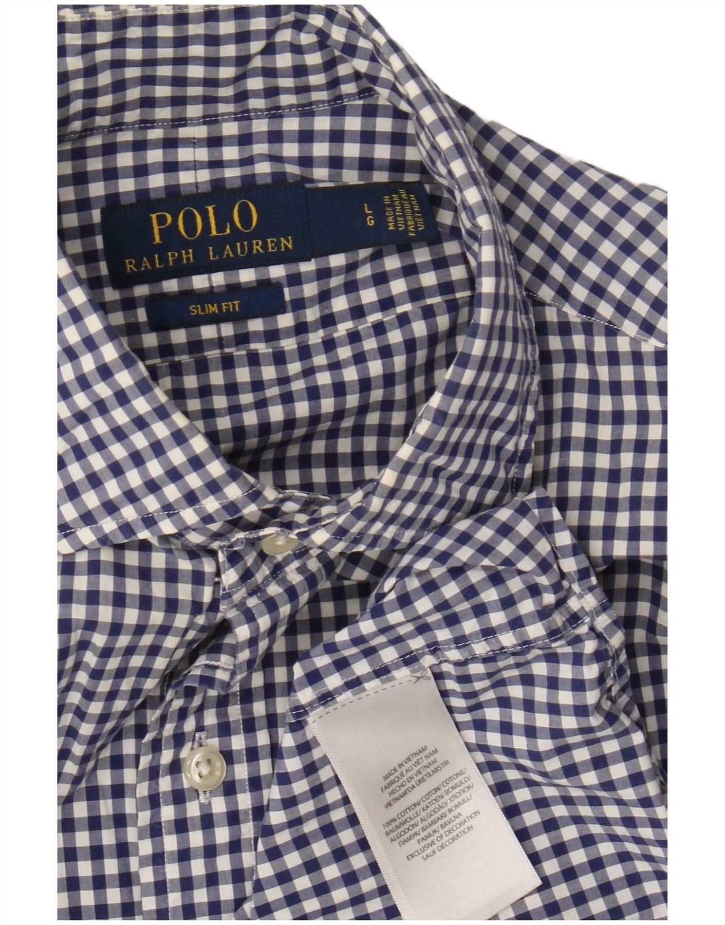 Polo Ralph Lauren Mens Slim Fit Shirt Large Blue Gingham Cotton Size US L / EU 52-54 / 3 - 3 Thumbnail